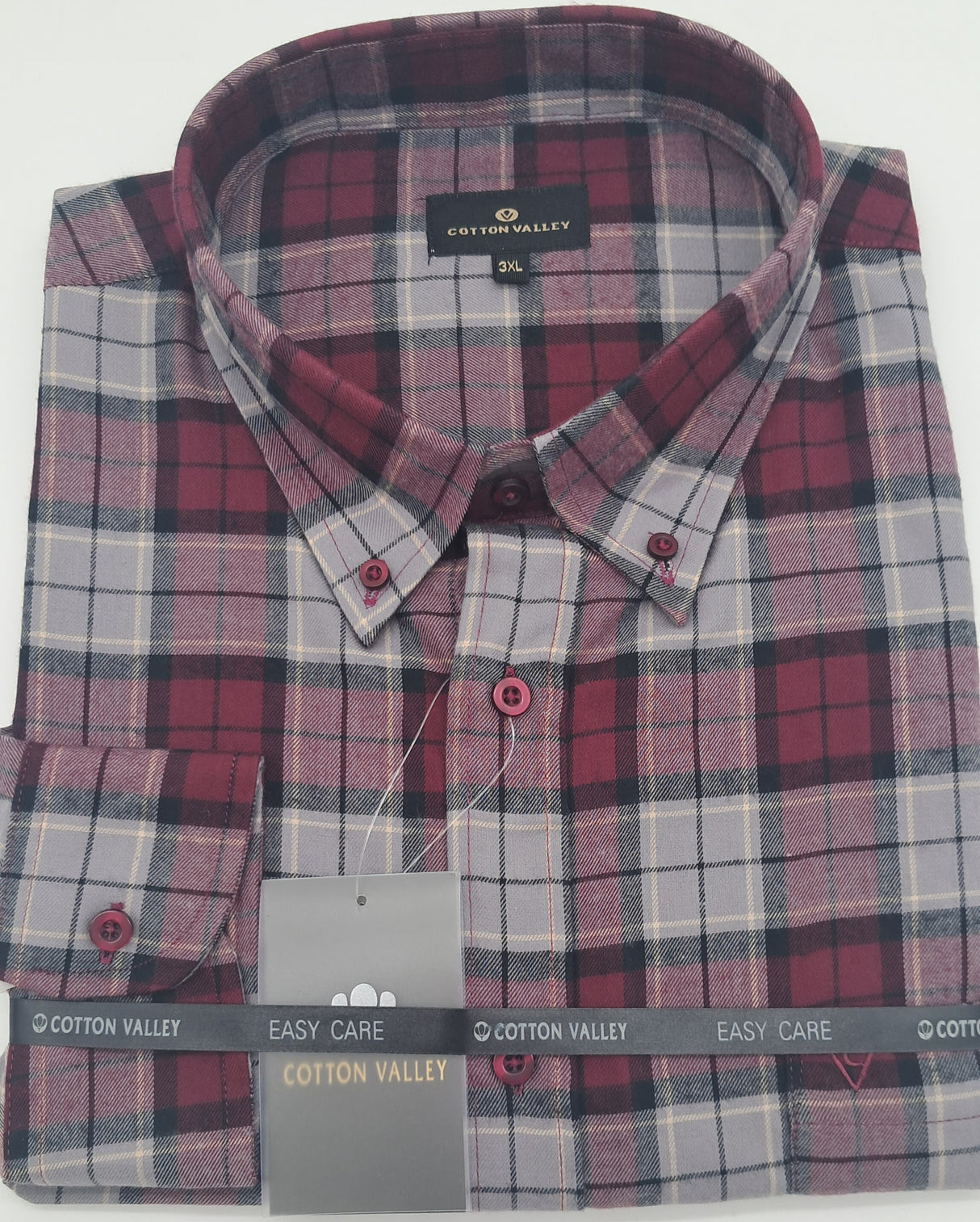 MENS LONG SLEEVE SHIRT WINE AND GREY CK SIZE 2XL TO 8XL CV15644