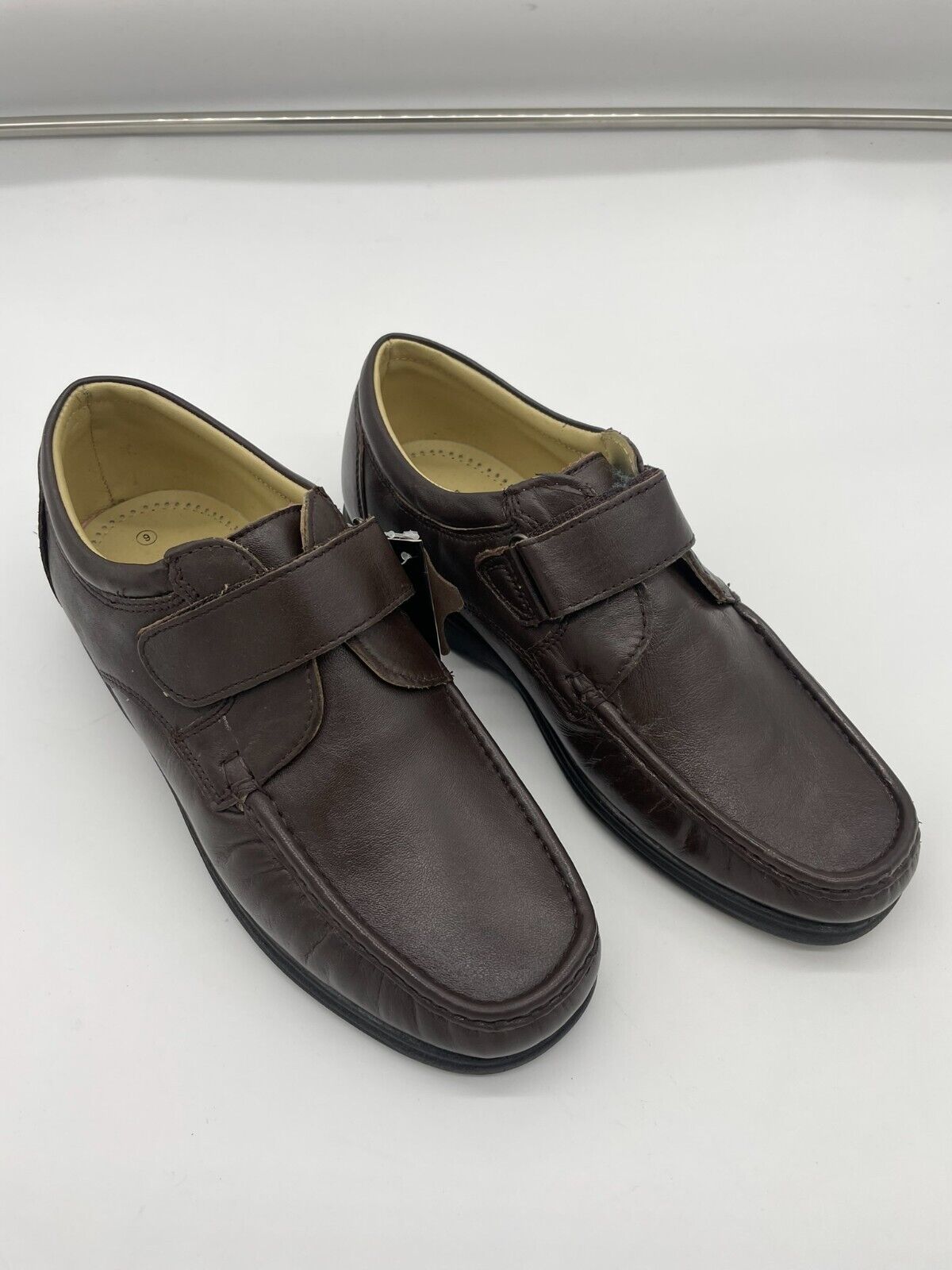 MENS SOFT LAMBS LEATHER SHOES WITH VELCRO BROWN SIZE 7-12
