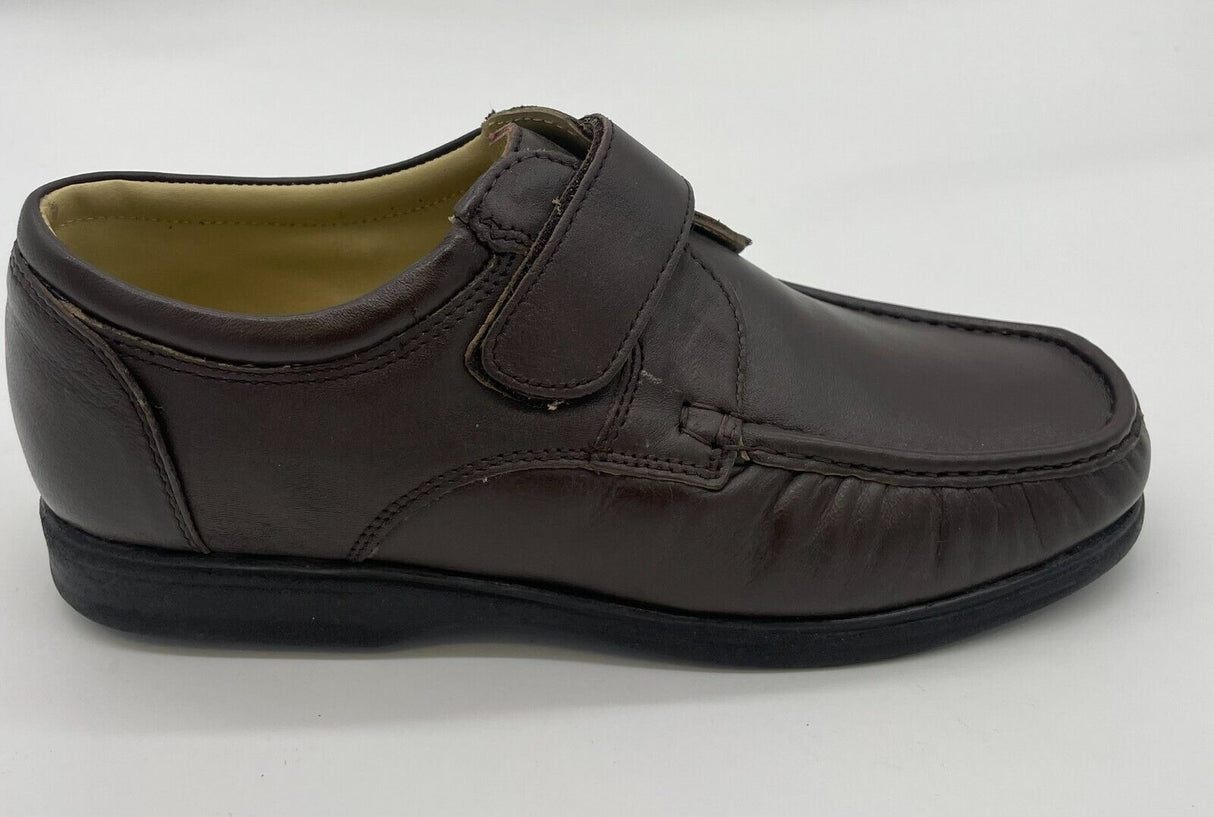 MENS SOFT LAMBS LEATHER SHOES WITH VELCRO BROWN SIZE 7-12
