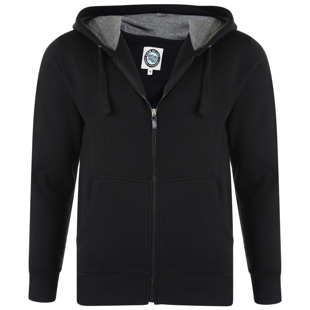 MENS BIG SIZE PLAIN FULL ZIP HOODIES KAM BLACK SIZE 2XL-8XL