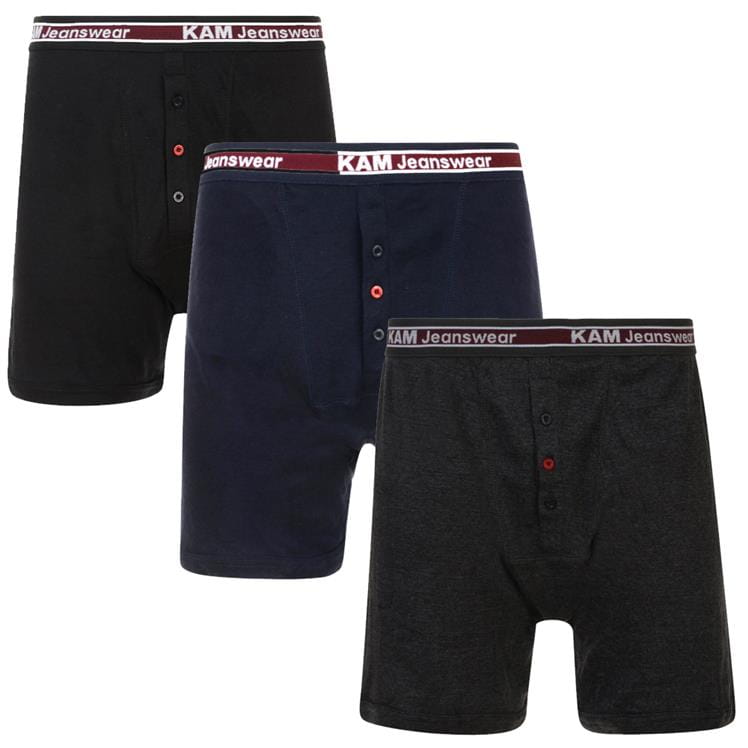 MENS BIG SIZE BUTTON FLY BOXERS 3 PACK /NAVY/CHARCOAL KAM SIZE 2XL-8XL