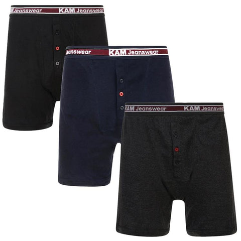 MENS BIG SIZE BUTTON FLY BOXERS  3 PACK /NAVY/CHARCOAL KAM SIZE 2XL-8XL