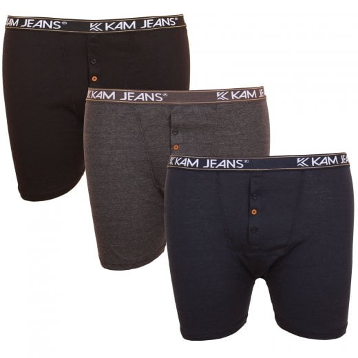 MENS BIG SIZE BUTTON FLY BOXERS 3 PACK /NAVY/CHARCOAL KAM SIZE 2XL-8XL