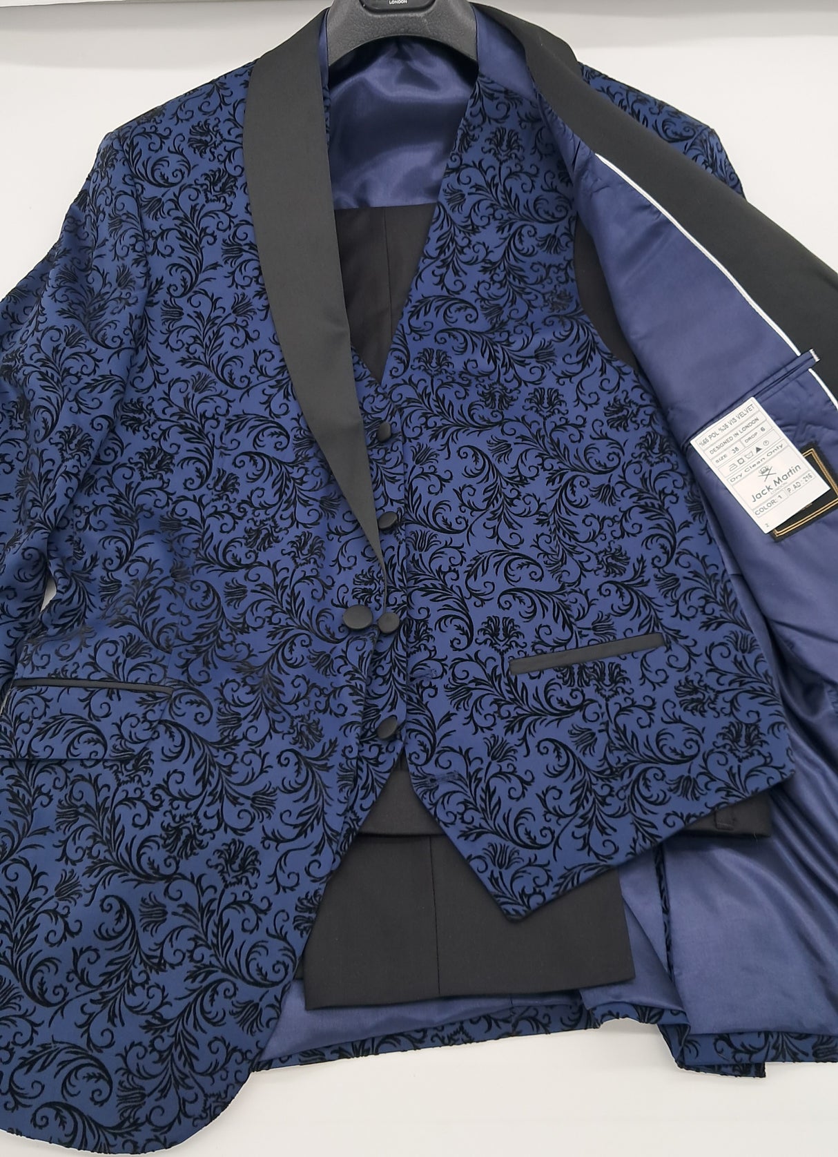 MENS ALL OCCASIONS 3 PC TUXEDO JACQUARD SUIT BLUE SIZE 38-48