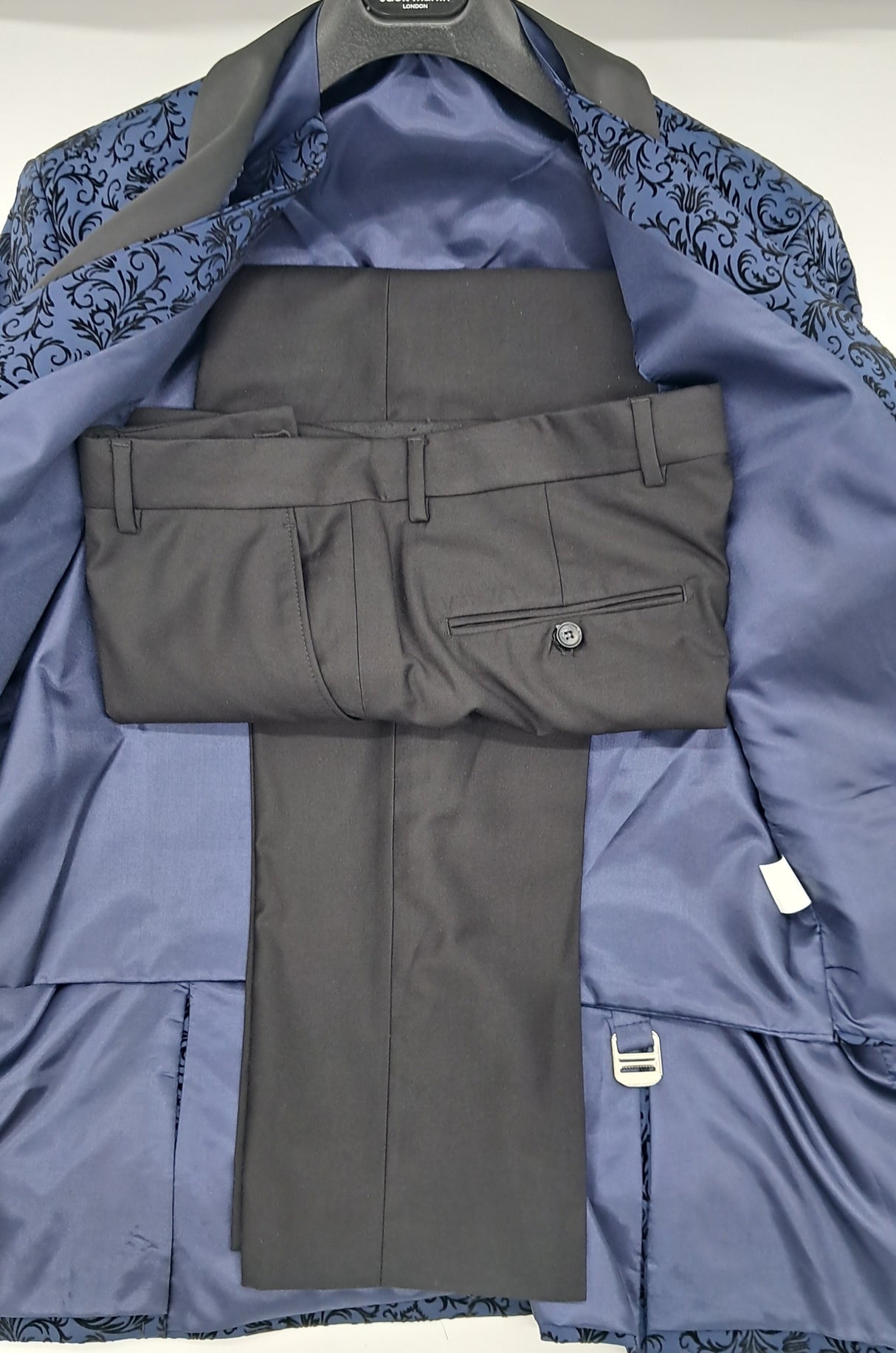 MENS ALL OCCASIONS 3 PC TUXEDO JACQUARD SUIT BLUE SIZE 38-48