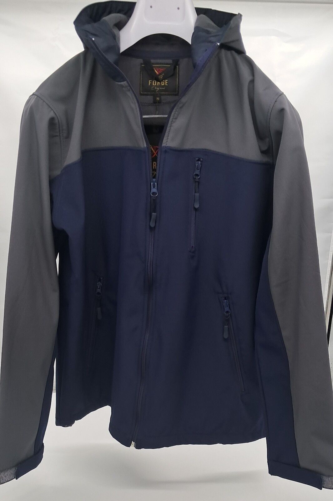 MENS SOFT SHELL HOODED JACKET FORGE NAVY/GREY SIZE M-2XL