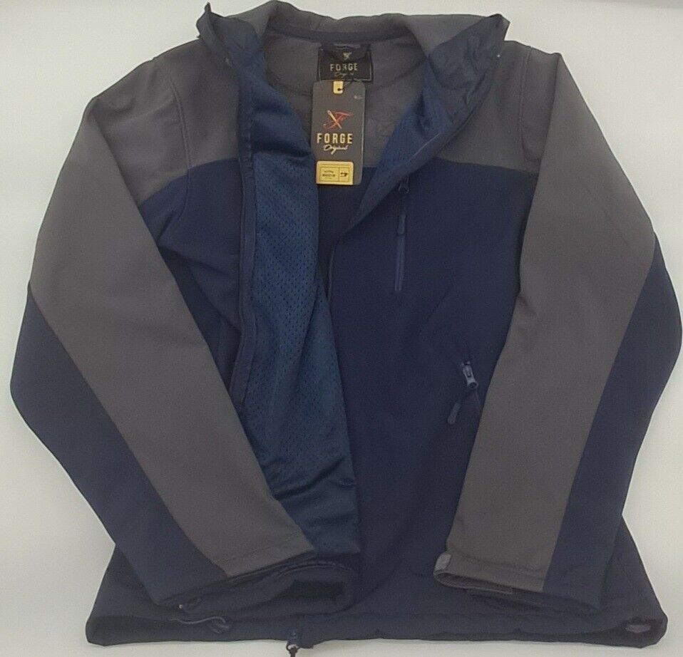 MENS SOFT SHELL HOODED JACKET FORGE NAVY/GREY SIZE M-2XL