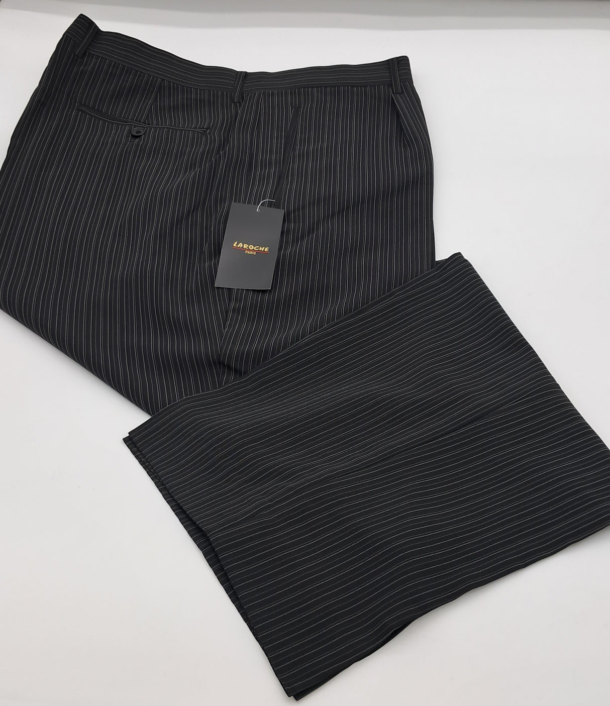 BIG SIZE LOOSE FIT TROUSERS LAROCHE PARIS BLACK GREY STRIPE FIN STP #615 SIZE 42"-48" WAIST