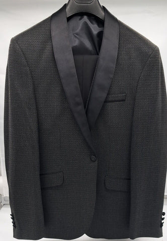 MENS ALL OCCASION TUXEDO 3 PC SUIT GREY WITH BLACK SATIN SHAWL SIZE 40-44