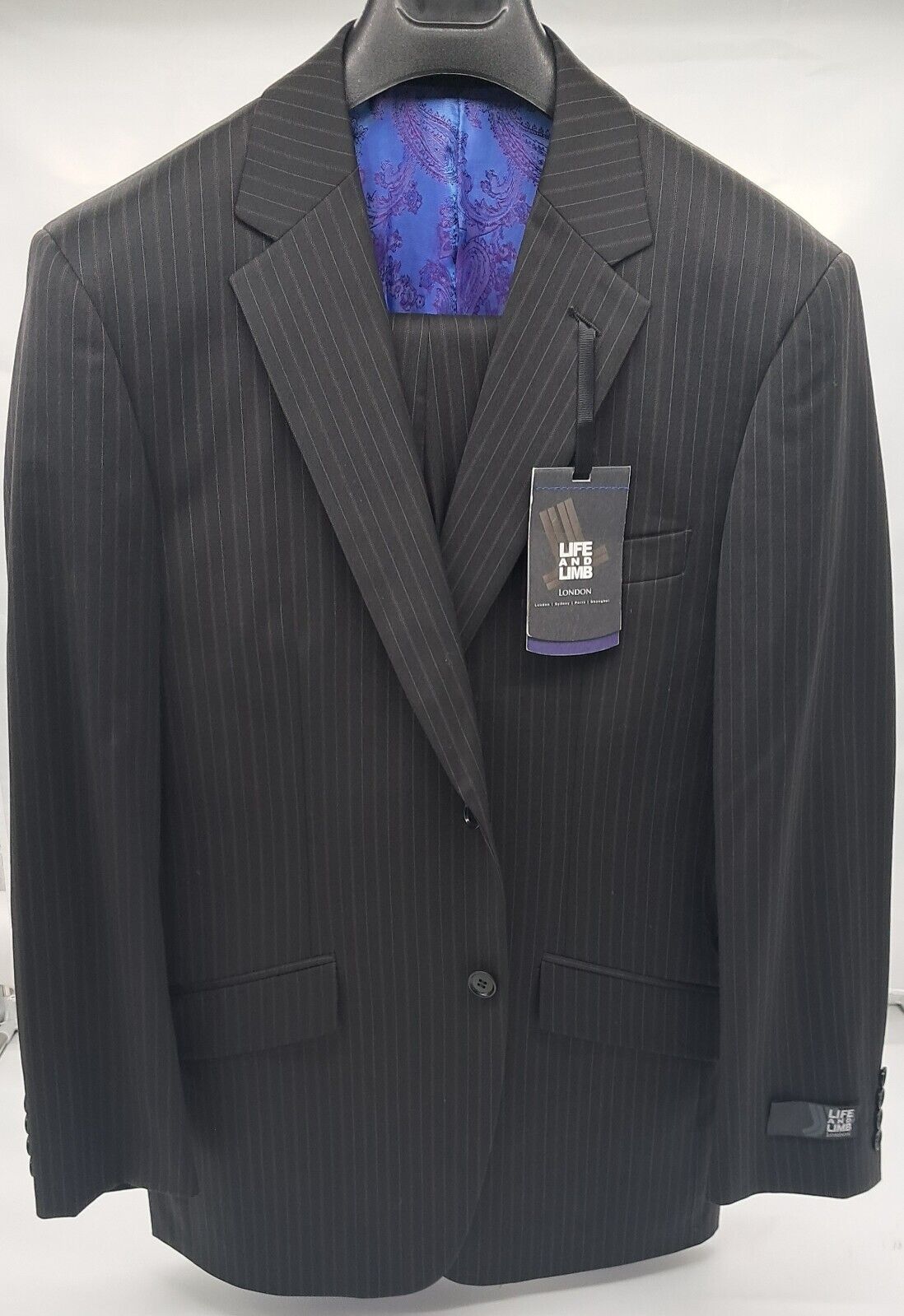 OUTSIZE CLASSIC FIT MENS SUIT 2PC GREY STRIPE WOOL BLENS SIZE 52-60