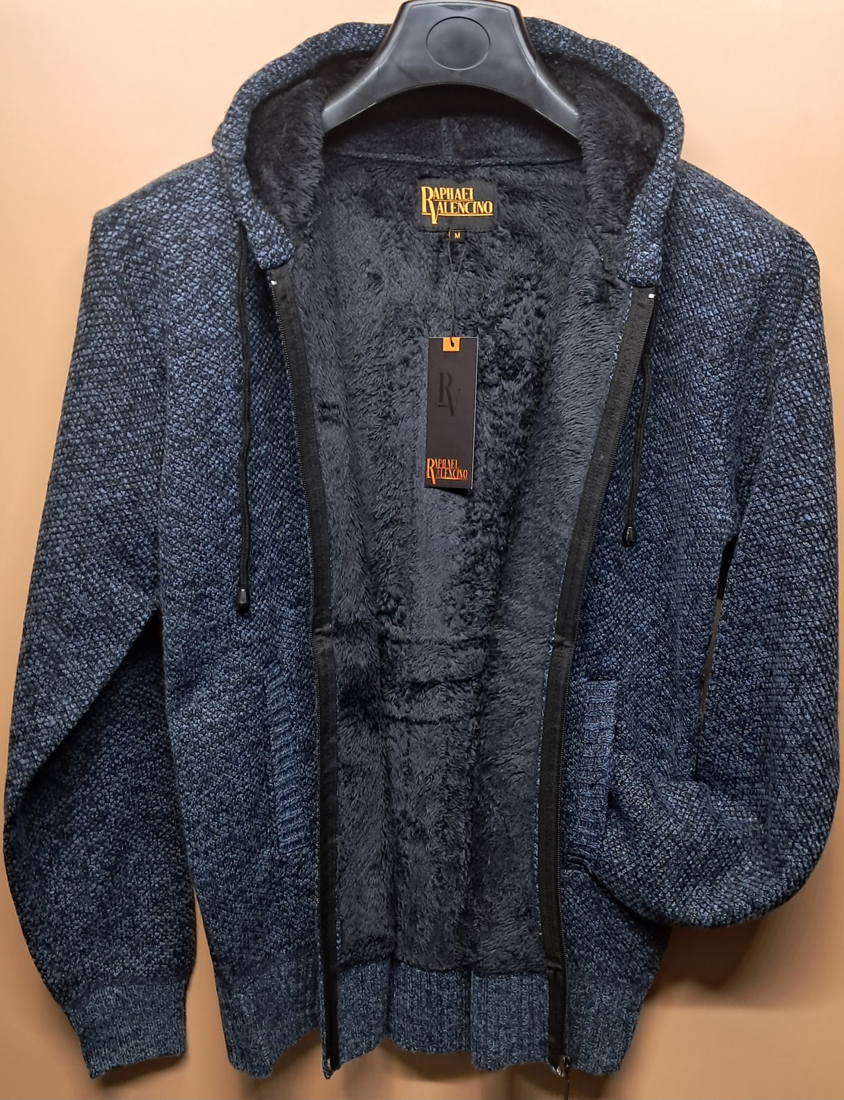 MENS RAPHAEL VALENCIO FULL ZIP HOODED KNITWEAR JAKE BLUE MELANGE SIZE M-2XL