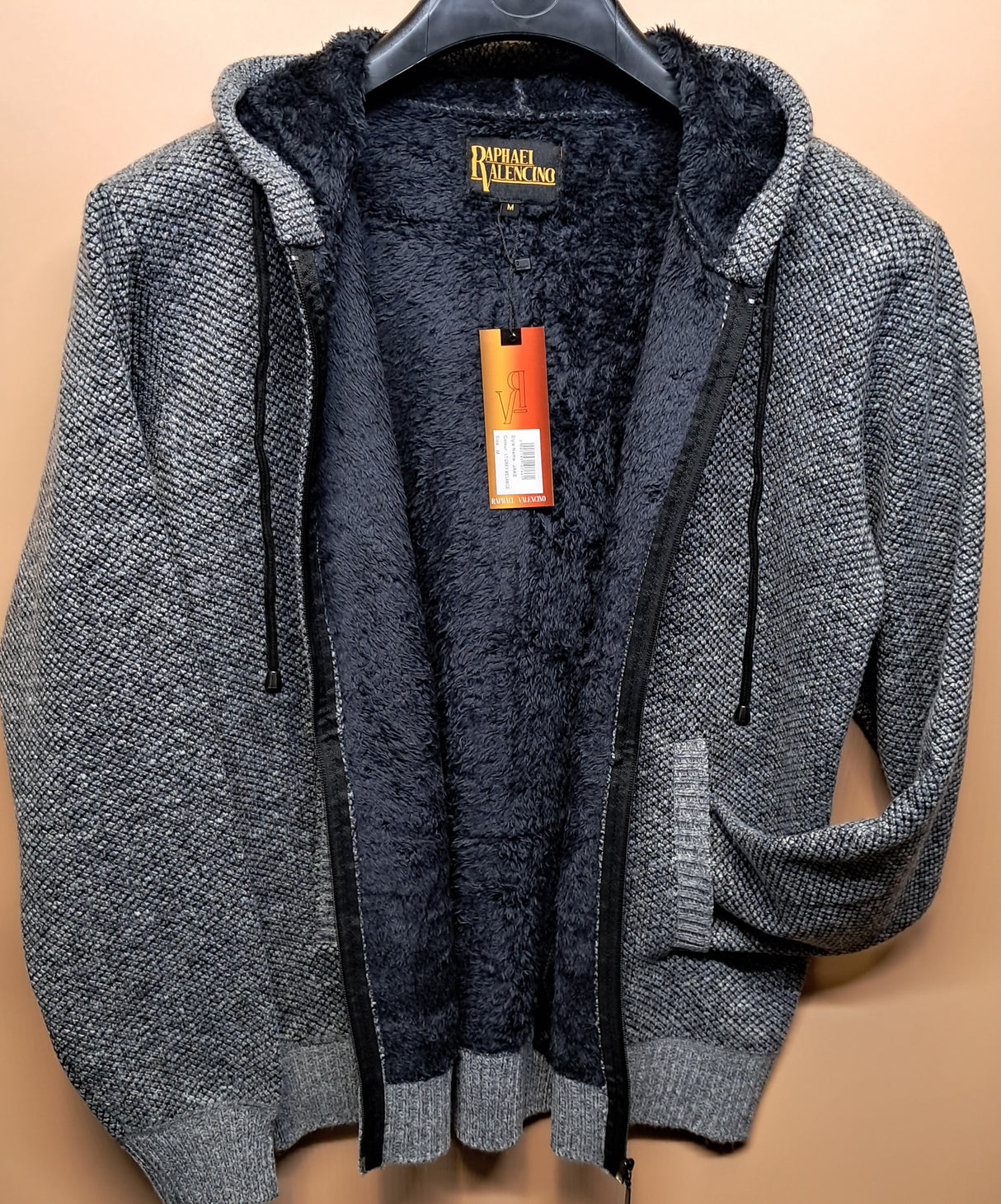 MENS RAPHAEL VALENCIO FULL ZIP HODDED KNITWEAR JAKE LT GREY MELANGE SIZE M-2XL