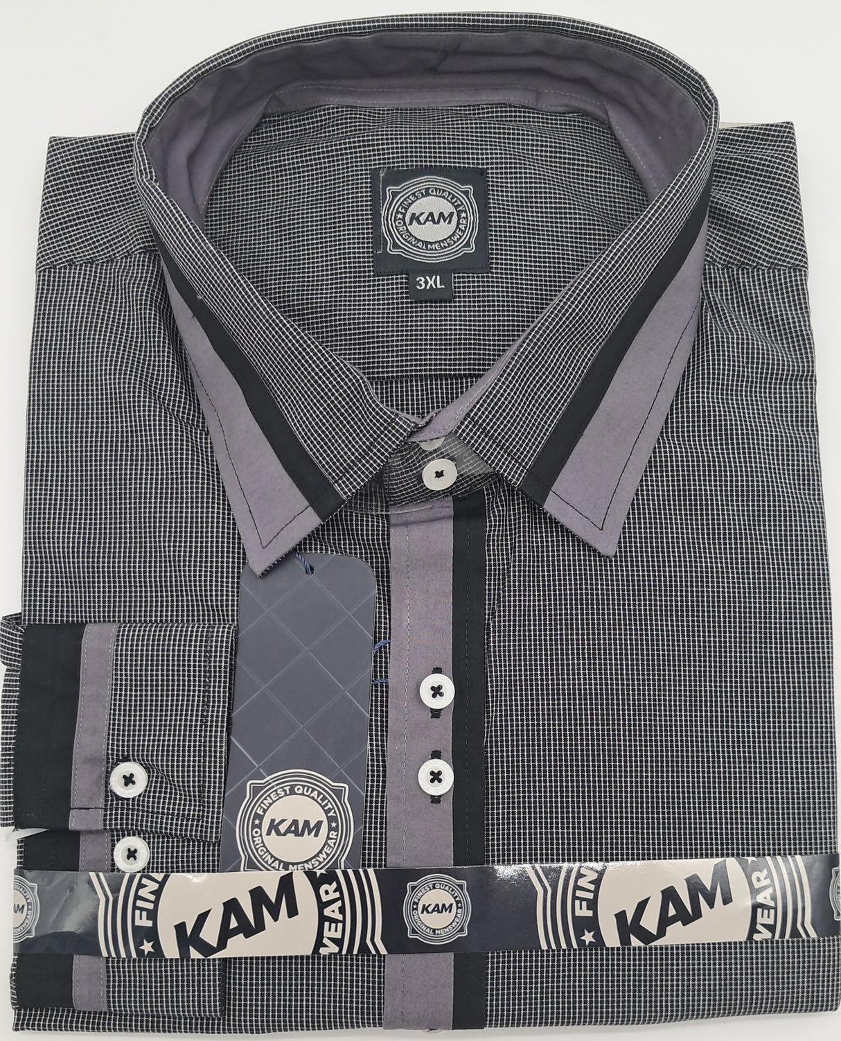 MENS KAM LONG SLEEVE SHIR GREY AND BLACK SIZE 2XL TO 8XL T KBS6111 100% COTTON