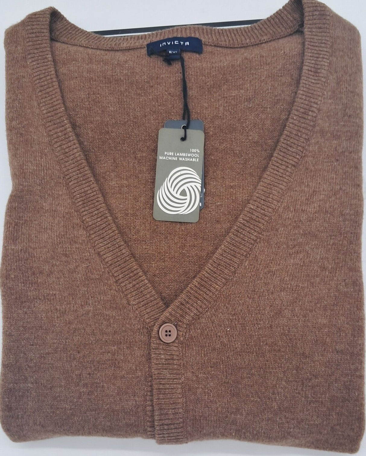 MENS OUTSIZE LONG SLEEVE CARDIGAN 100% LAMBSWOOL LT BROWN SIZE 4XL