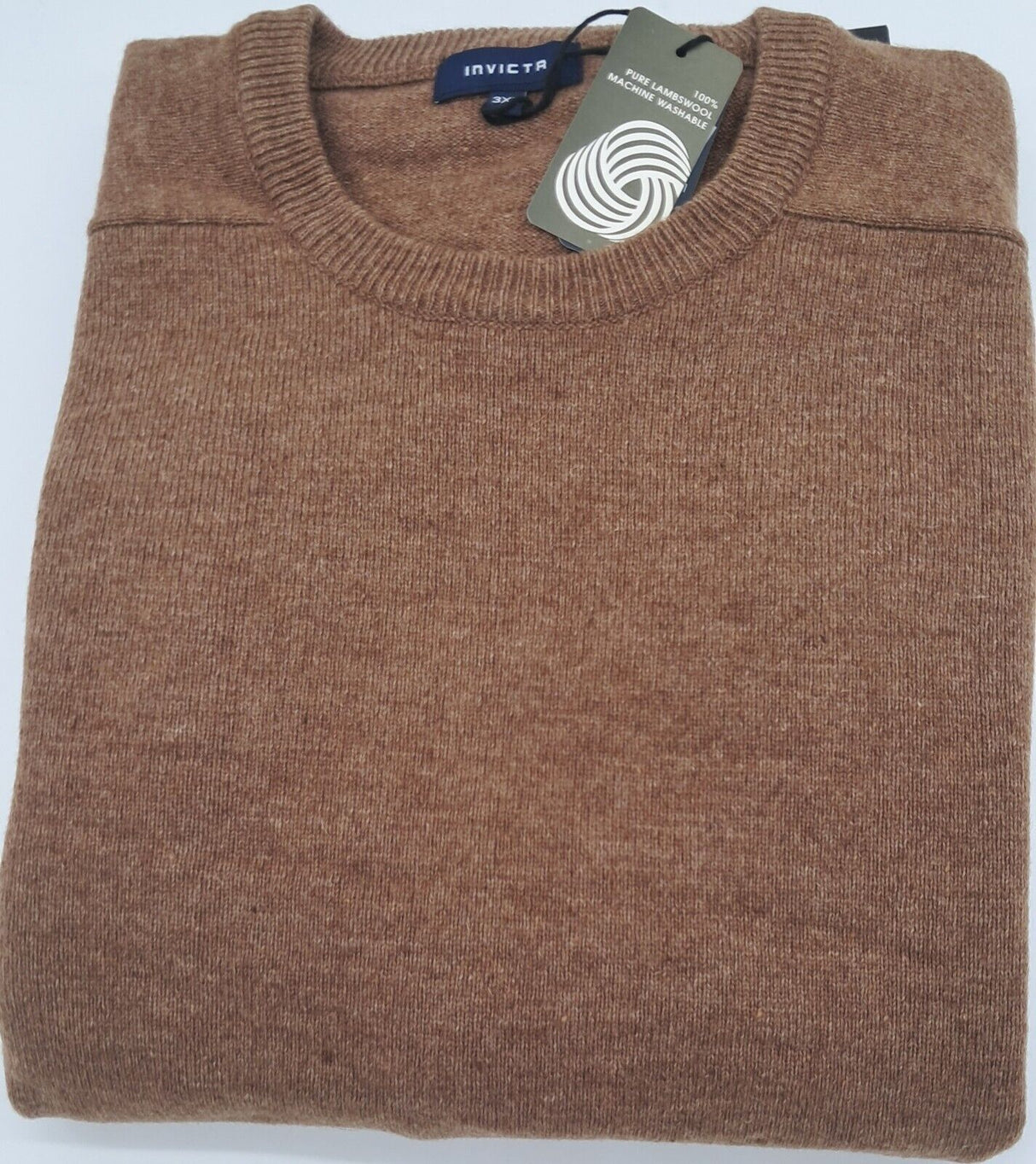 MENS OUTSIZE LONG SLEEVE CREW NECK JUMPER 100% LAMBSWOOL LT BROWN SIZE 3XL AND 4XL