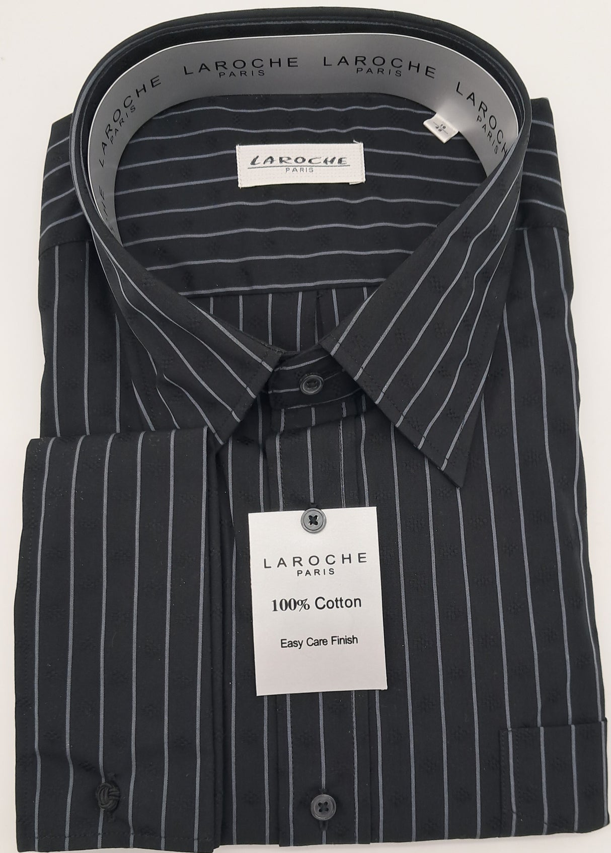 MENS LAROCHE LONG SLEEVE SHIRT 100% COTTON BLACK AND GREY STRIPE SIZE 19" TO 23" NECK