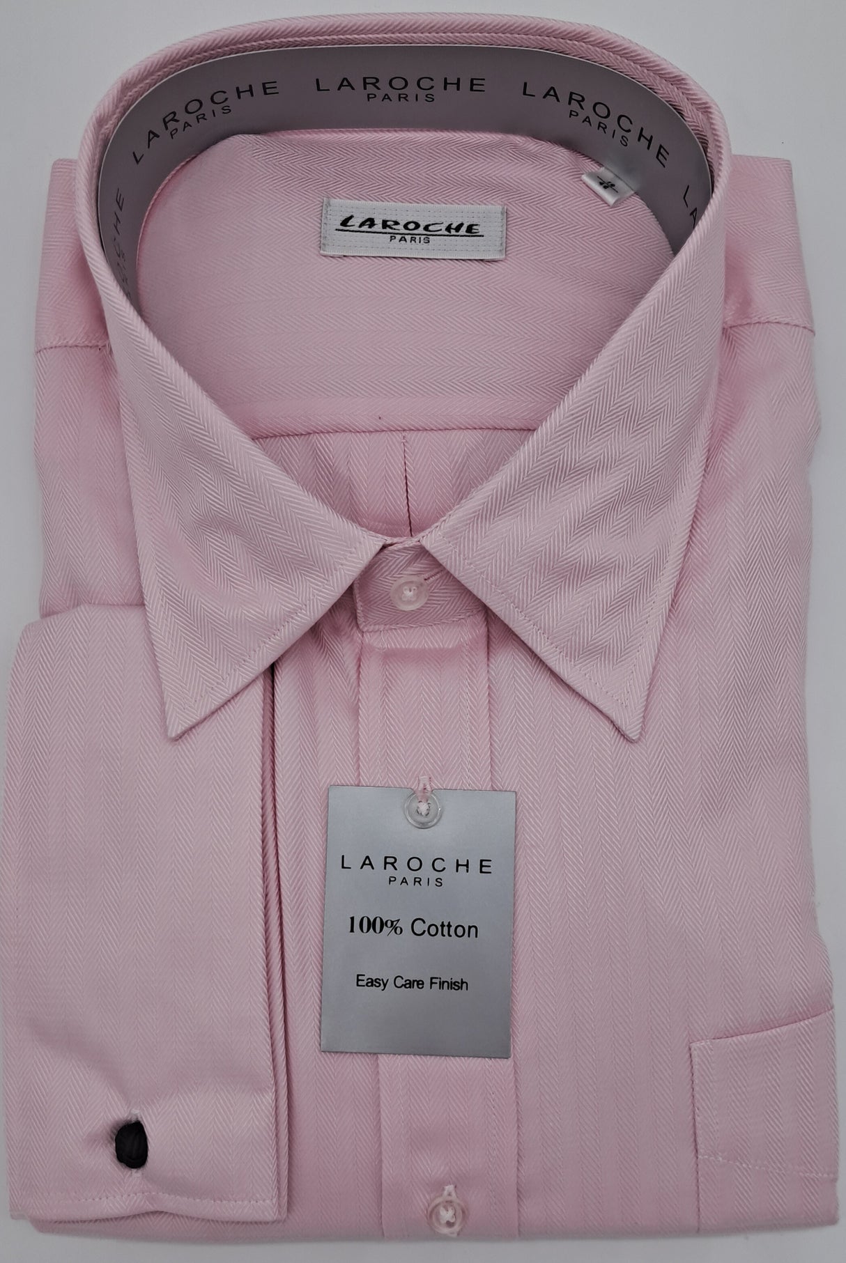 MENS OUTSIZE LONG SLEEVE SHIRT DOUBLE CUFF 100% COTTON LAROCHE PINK PATTERN SIZE 19" TO 23" NECK