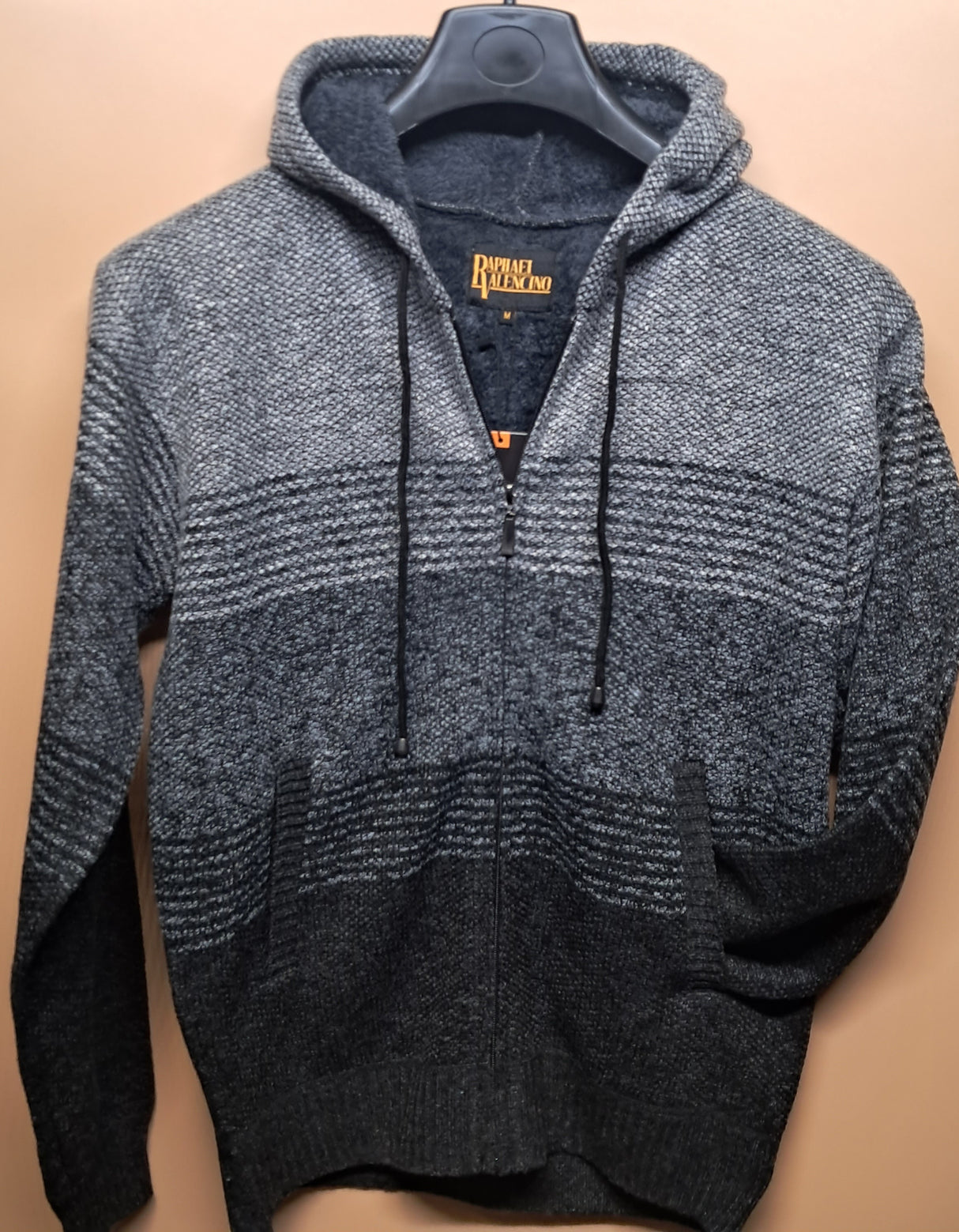 MENS RAPHAEL VALENCIO FULL ZIP HOODED KNITWEAR FUR LINED LUKE BLACK MELANGE SIZE M-2XL