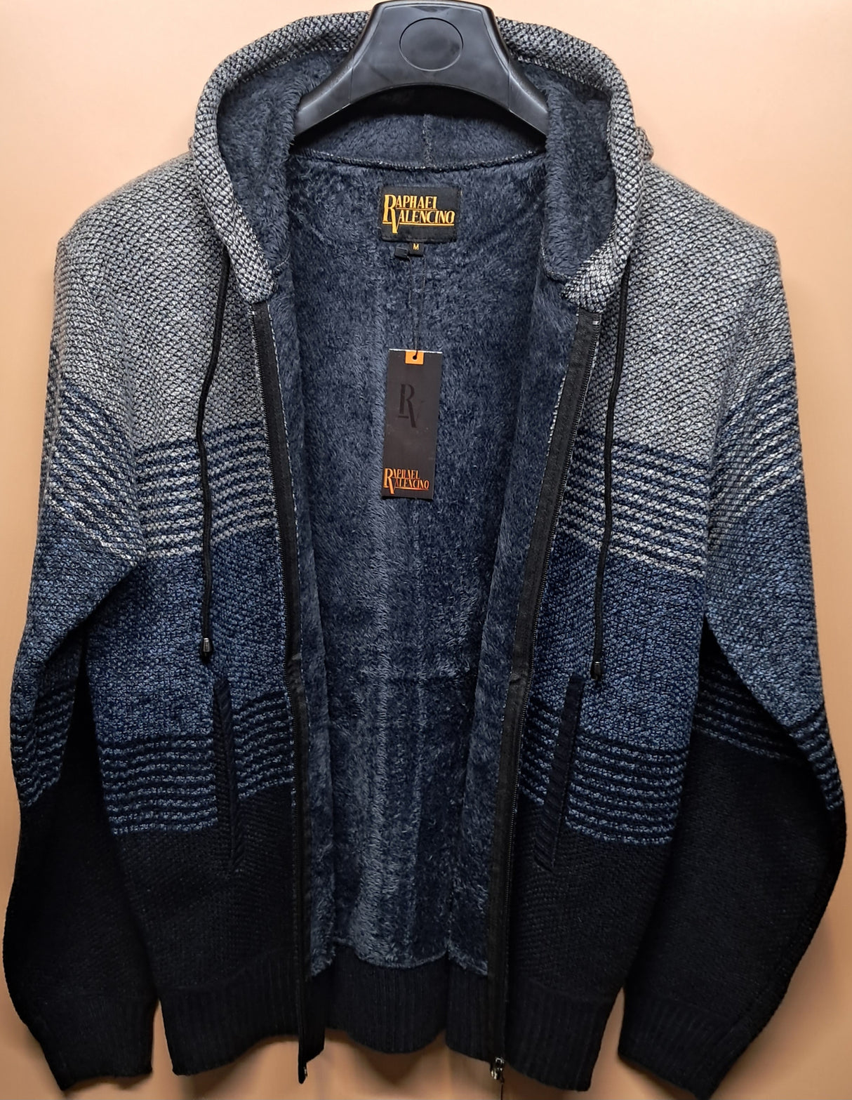 MENS RAPHAEL VALENCIO FULL ZIP HODDED KNITWEAR FUR LINNED LUKE LT GREY MELANGE SIZE M-2XL