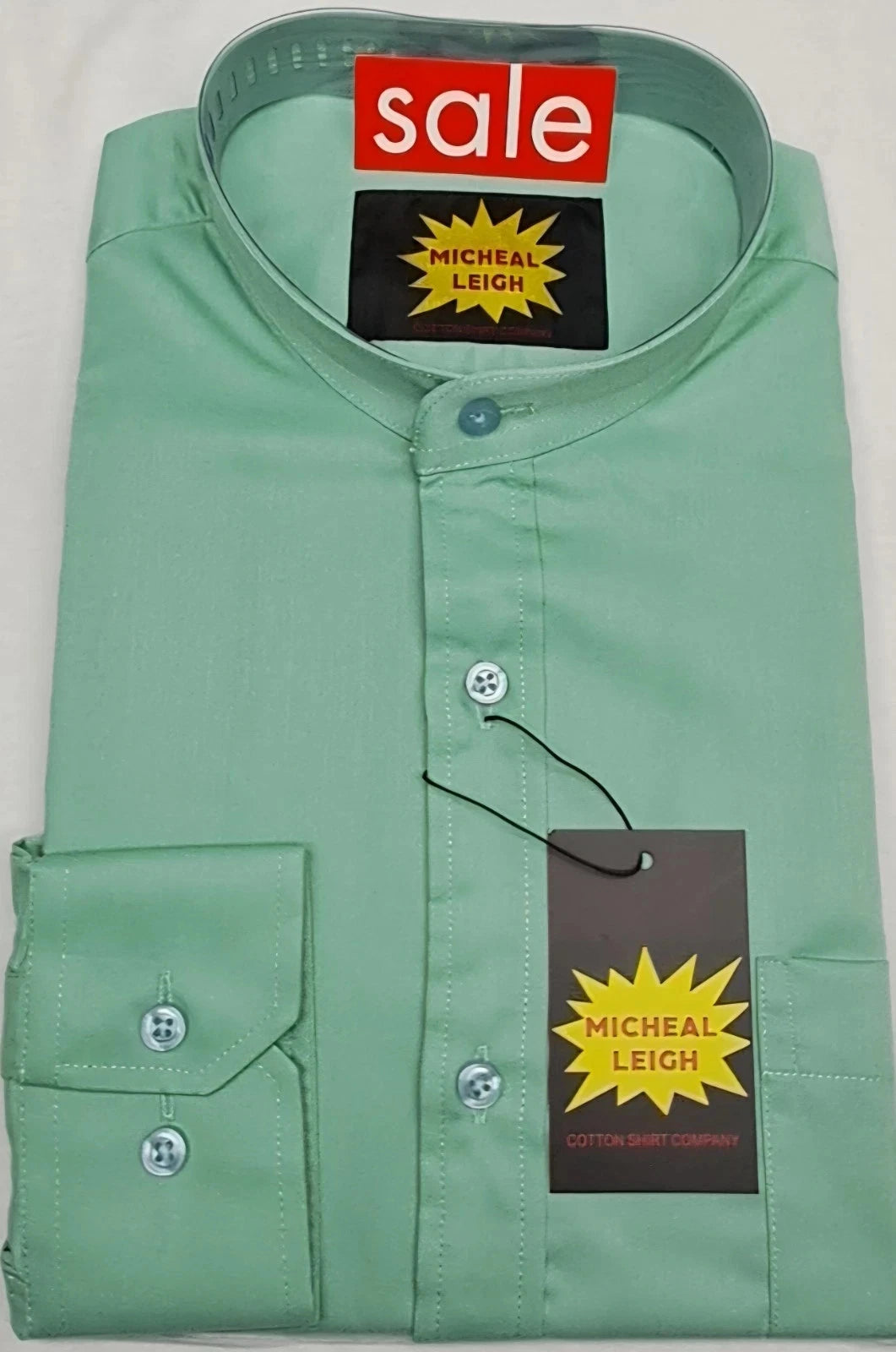 Big Size Green Grandad Shirt Long Sleeve Sizes 3XL- 6XL By Michael Leigh