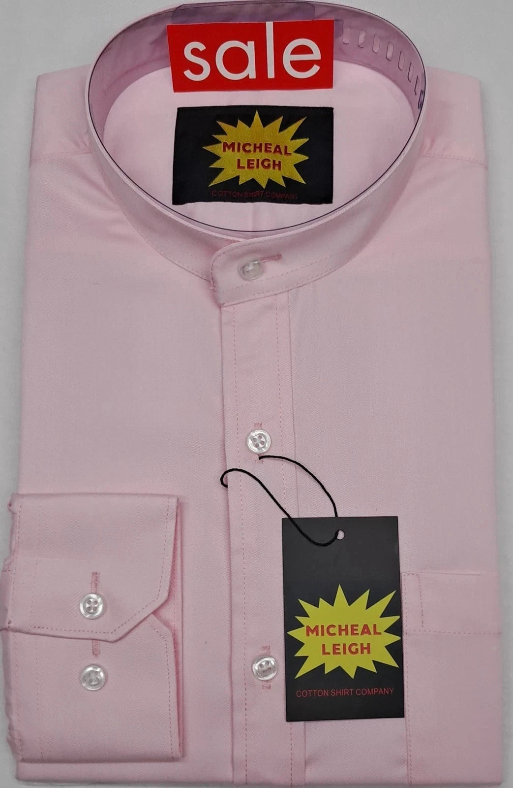 Big Size Pink Grandad Shirt Long Sleeve Size 3XL - 6XL By Michael Leigh