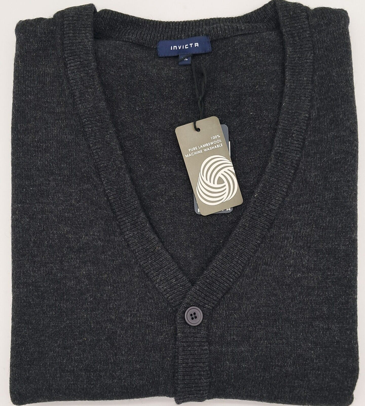 MENS OUTSIZE SLEEVELESS CARDIGAN 100% LAMBSWOOL CHARCOAL GREY SIZE XL AND 4XL