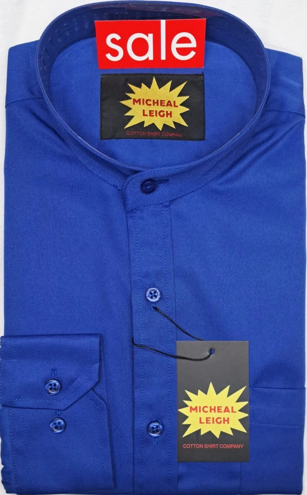 Royal Blue Collarless Grandad Shirt Long Sleeve Size S - 3XL By Michael Leigh