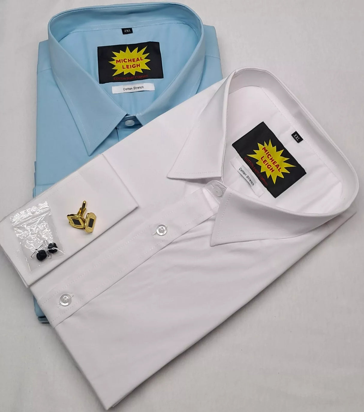 BIG SIZE MENS STRETCH SHIRTS LONG SLEEVE DOUBLE CUFF AVAILABLE IN TWO COLOURS