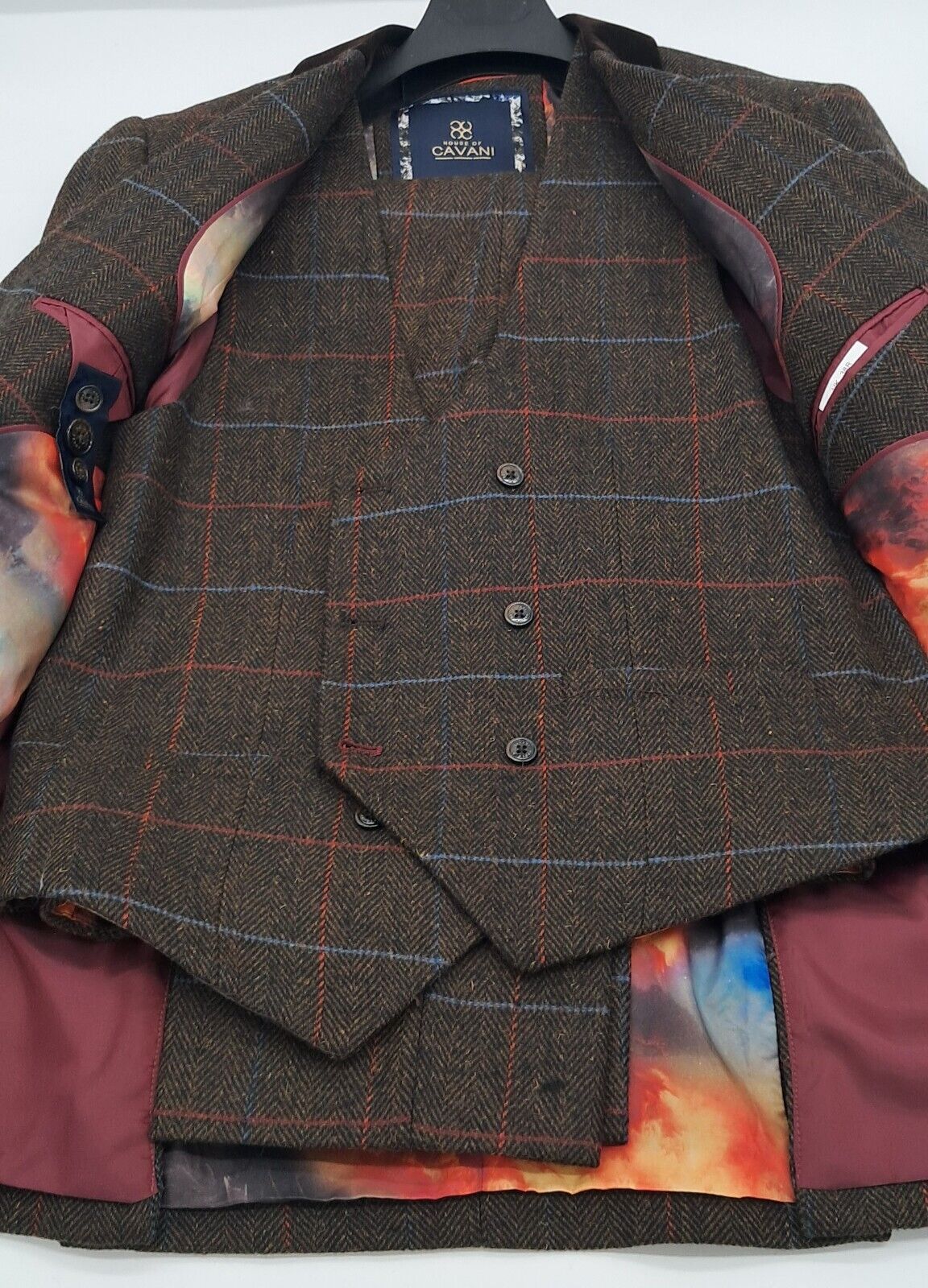 MENS ALL OCCASION SUIT 3 PC BROWN CK TWEED SIZE 36-50