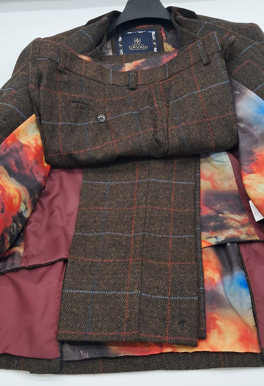 MENS ALL OCCASION SUIT 3 PC BROWN CK TWEED SIZE 36-50