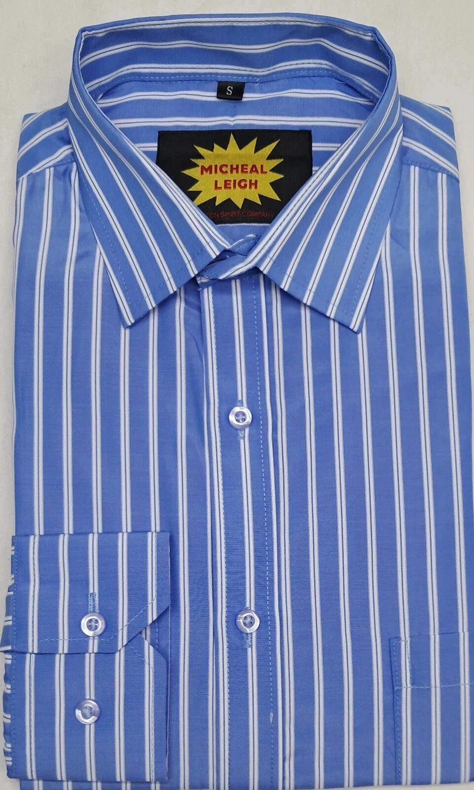 MENS BLUE & WHITE STRIPE LONG SLEEVE SHIRT SINGLE CUFF SIZES S TO 3XL