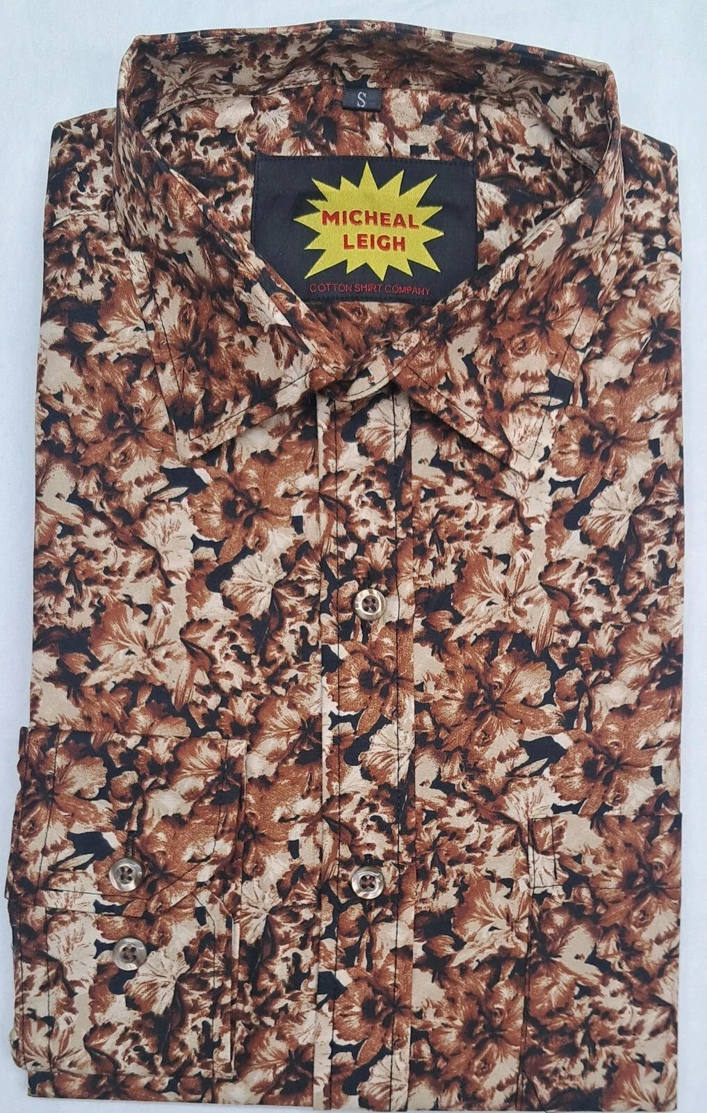 MENS LONG SLEEVE BROWN FLORAL PATTERN SHIRTSINGLE CUFF SIZES S TO 3XL