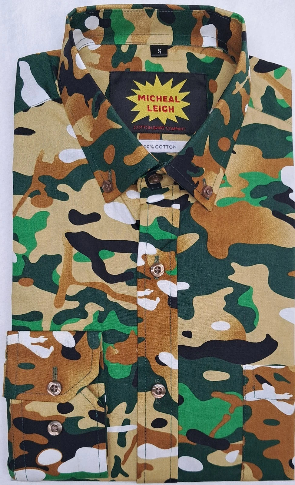 MENS LONG SLEEVE CAMOUFLAGE PATTERN SHIRT SINGLE CUFF SIZES S TO 3XL