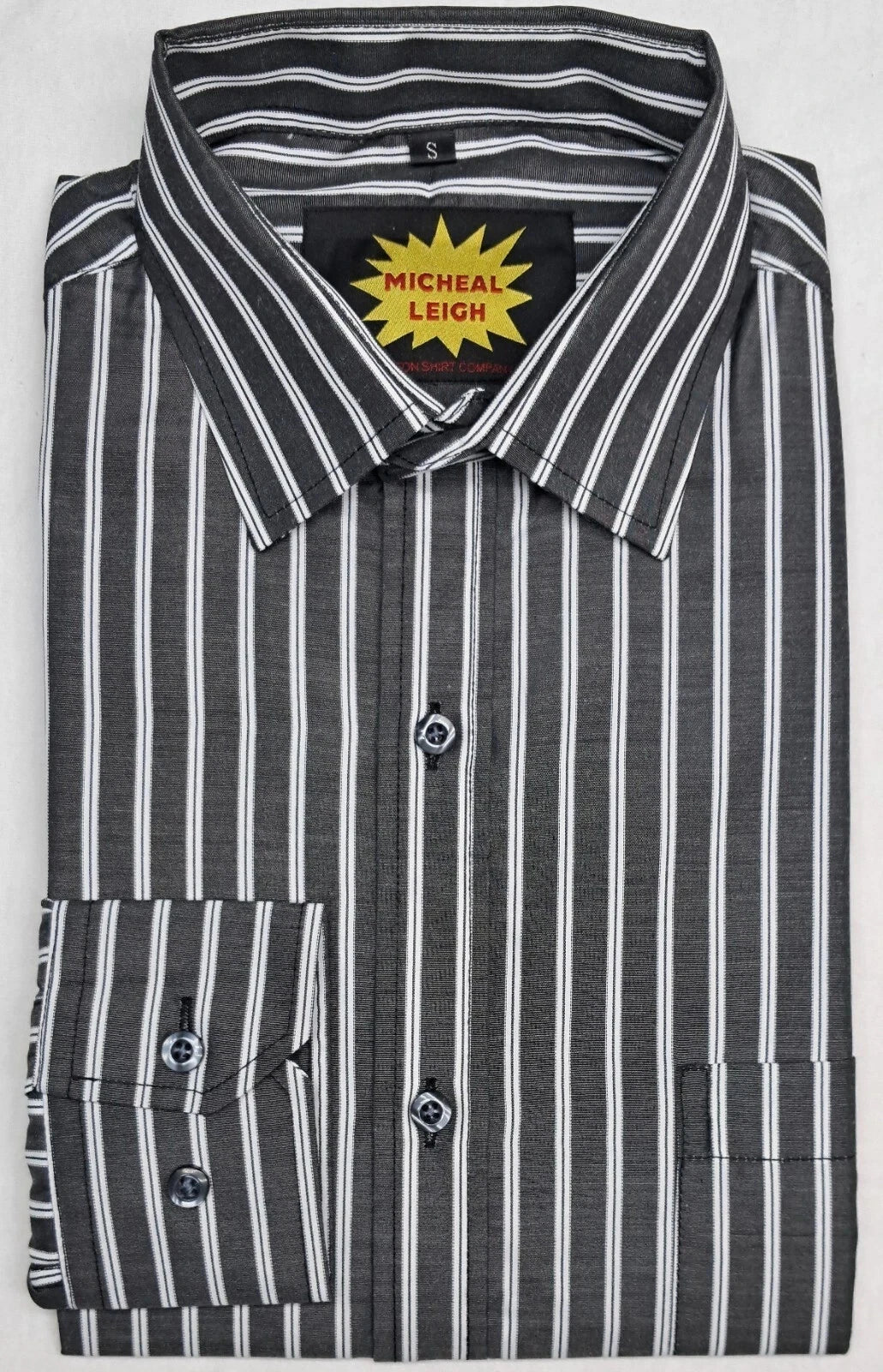 MENS DARK SLATE GREY & WHITE SHIRT LONG SLEEVE SINGLE CUFF SIZES S TO 3XL