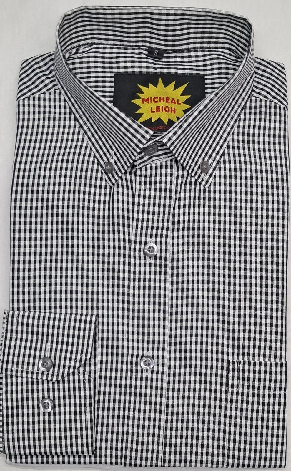 MENS BLACK AND WHITE GINGHAM SHIRT LONG SLEEVE SINGLE CUFF SIZES S TO 3XL