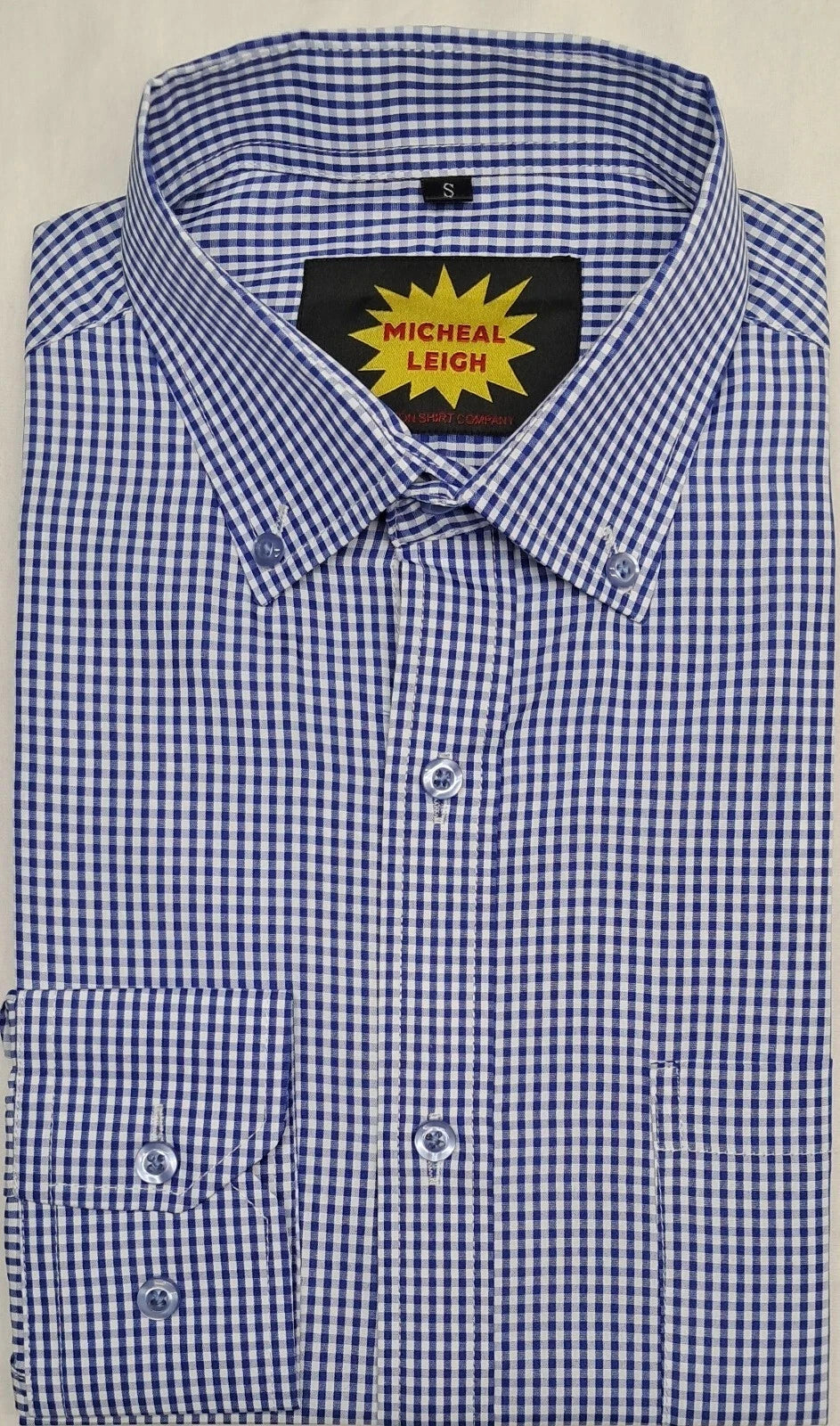 MENS BLUE AND WHITE GINGHAM CHECK SHIRT LONG SLEEVE SINGLE CUFF SIZES S TO 3XL