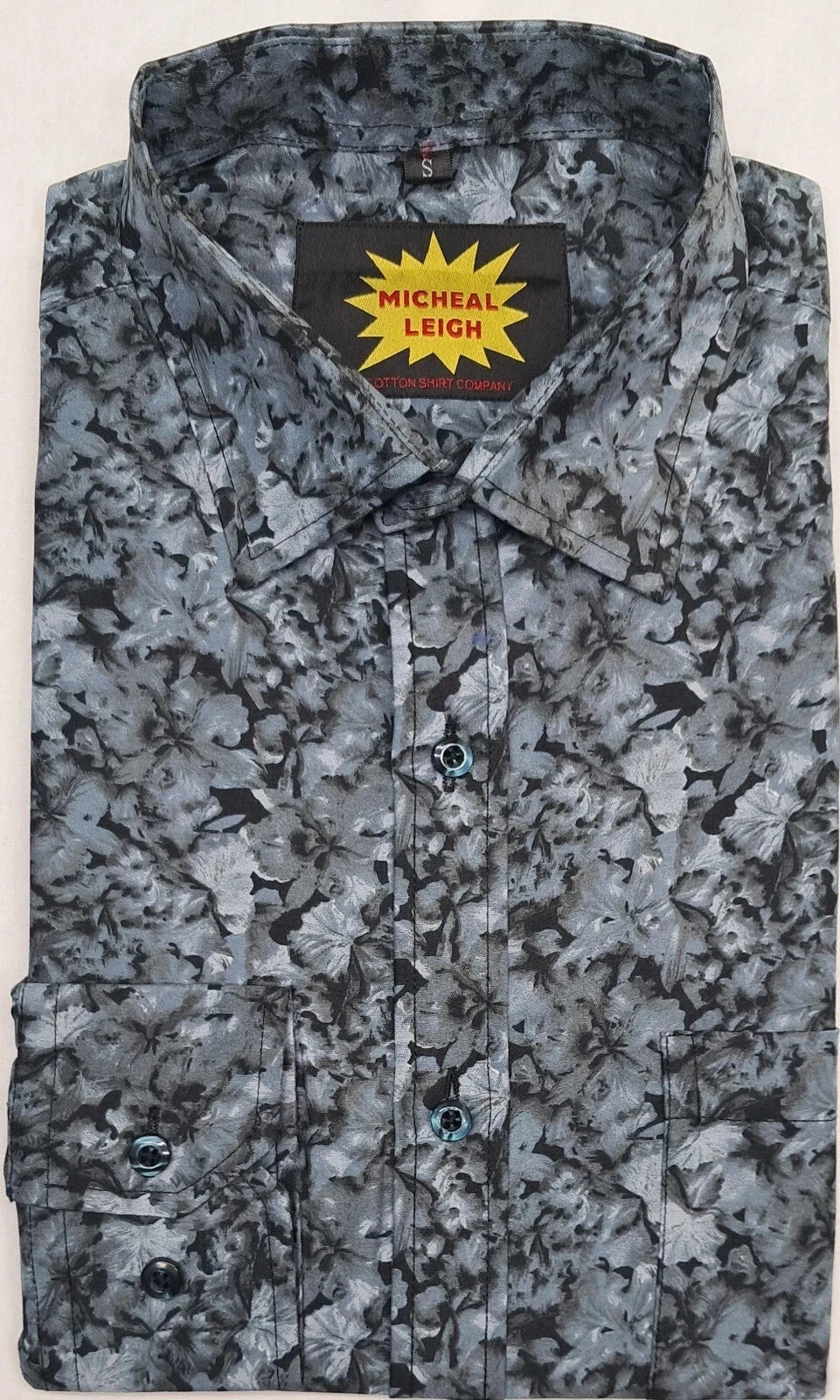 MENS LONG SLEEVE GREY FLORAL PATTERN SHIRT SINGLE CUFF SIZES STO 3XL