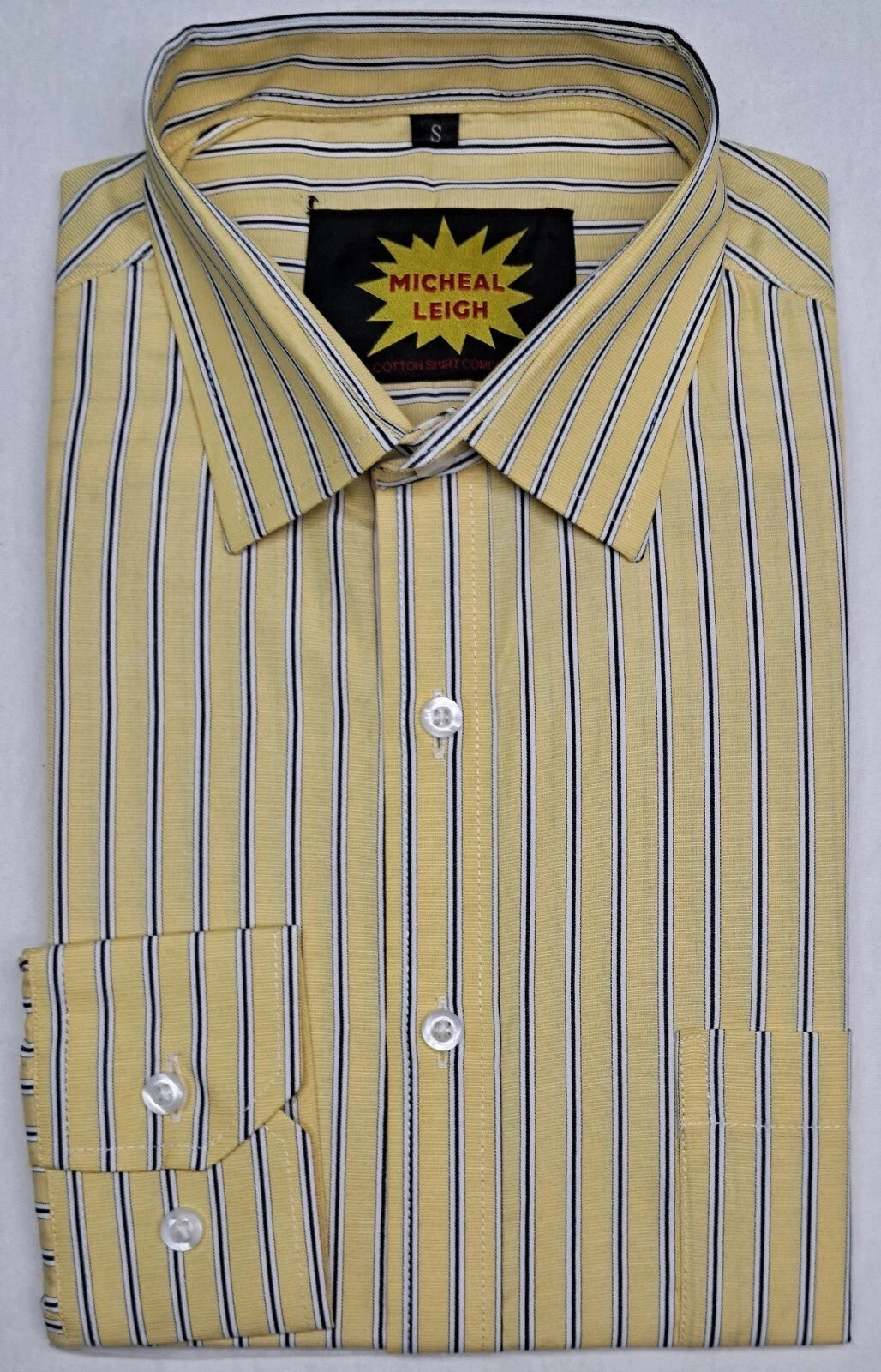 MENS LONG SLEEVE YELLOW/BLACK STRIPE SHIRT SIZES S TO 3XL SINGLE CUFF