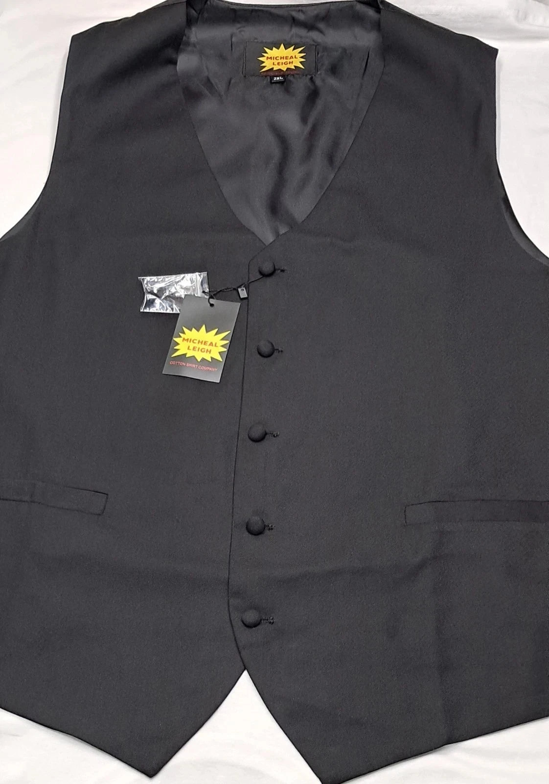 BIG SIZE BLACK WAISTCOAT BUTTON COVER SIZES FROM 2XL TO 8XL (50" CHEST TO 72" CHEST) NEW