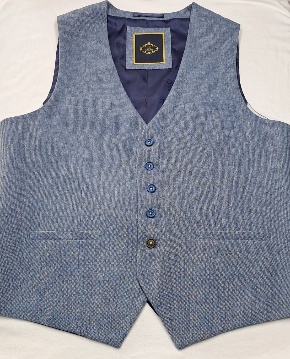 MENS TWEED BLUE WAISTCOAT 65% POLYESTER 35% WOOL BY CAVANI SIZES 42" TO 52" CHEST