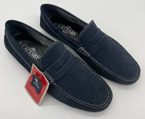 MENS LEATHER SUEDE LOAFER NAVY SIZE 7-12
