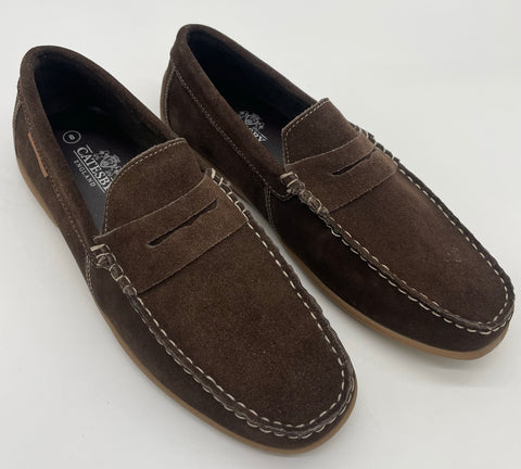 MENS LEATHER SUEDE LOAFERS HARDDWARD BROWN SIZE 7-12