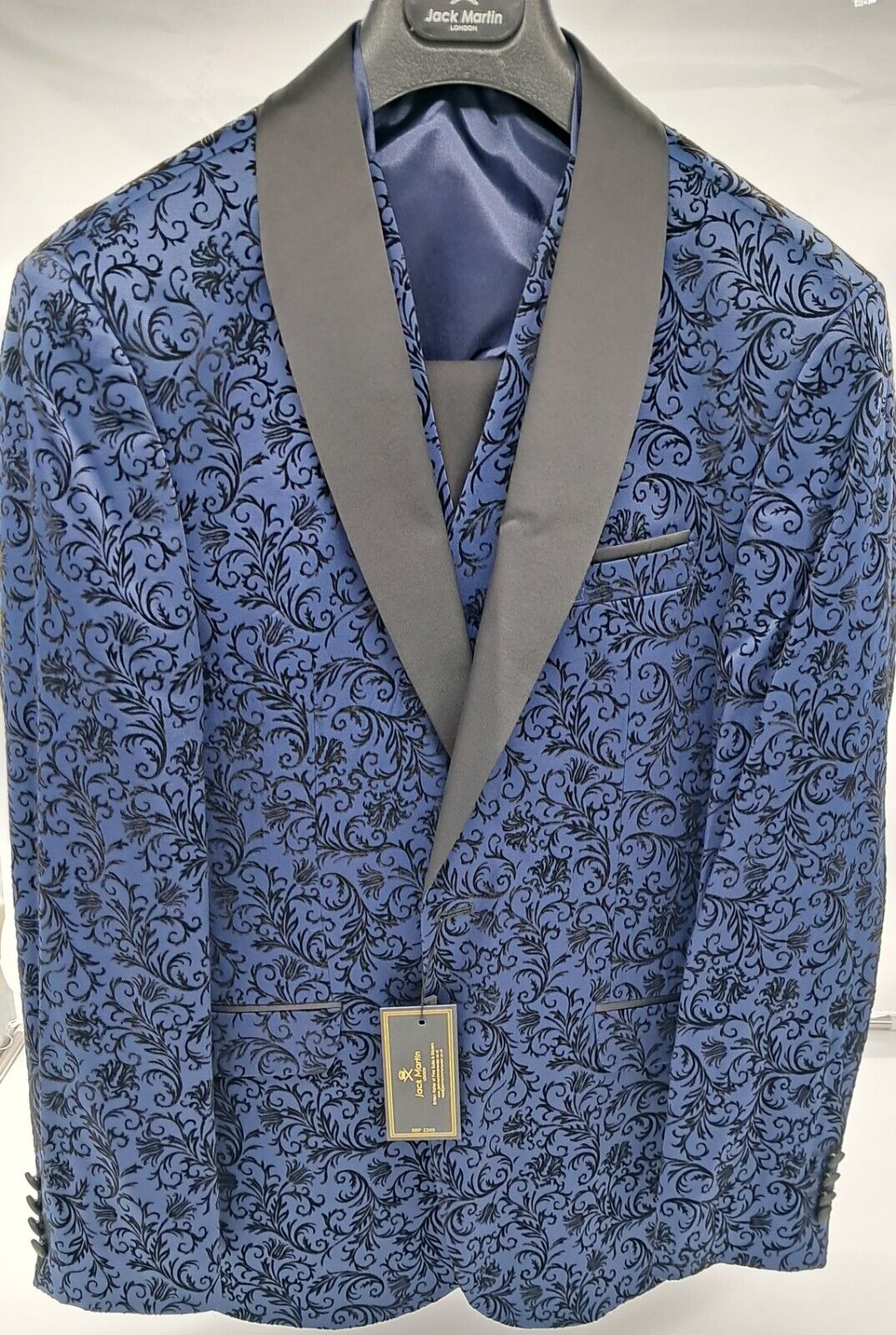 MENS ALL OCCASIONS 3 PC TUXEDO JACQUARD SUIT BLUE SIZE 38-48