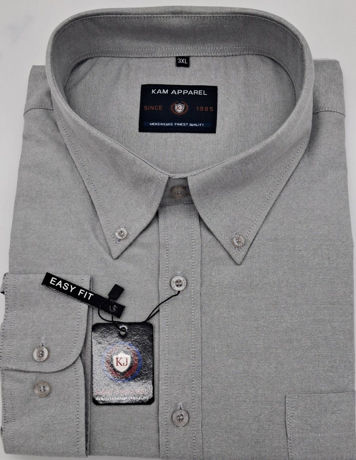 MENS KAM LONG SLEEVE OXFORD SHIRT GREY BIG SIZE FROM 2XL TO 8XL