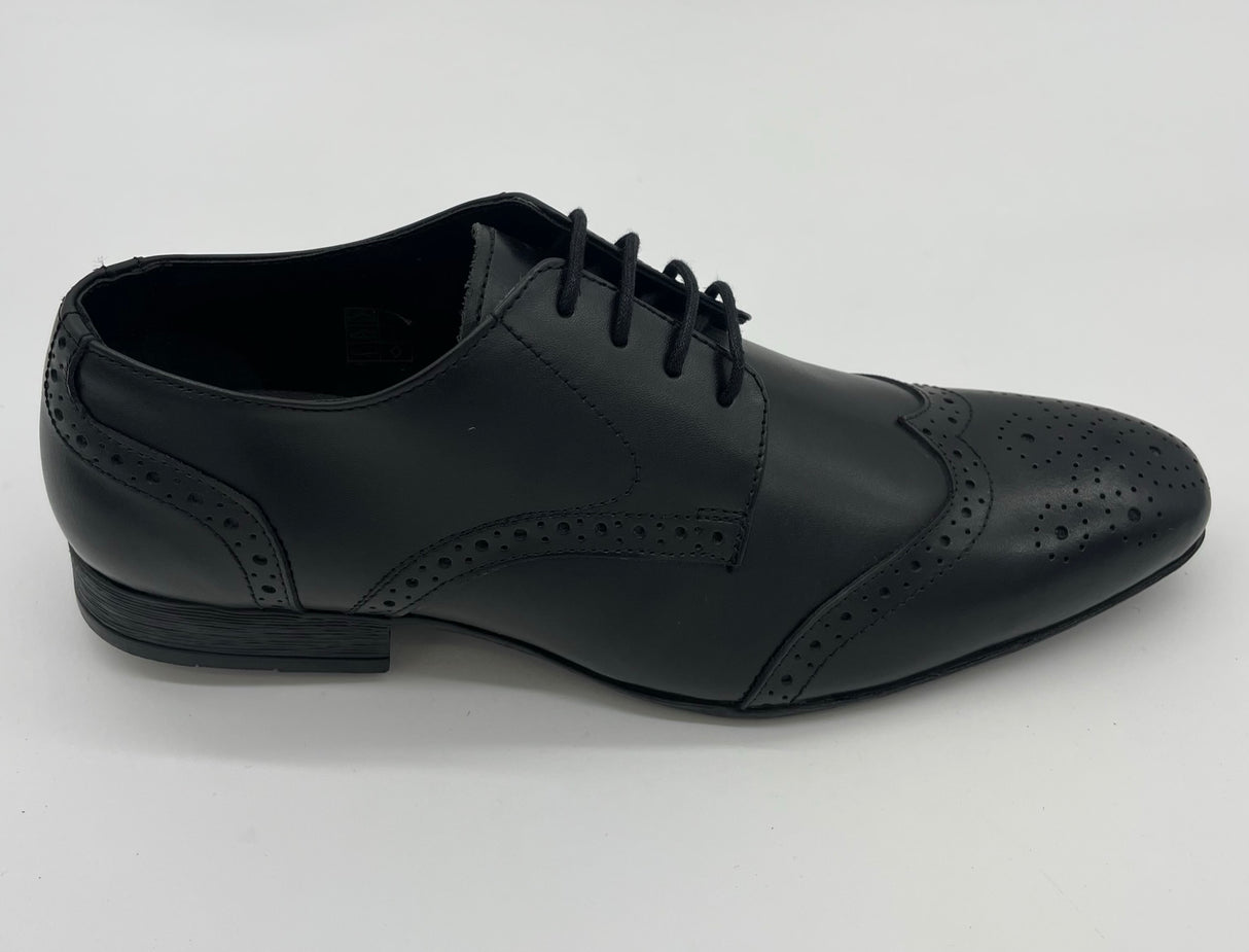 MENS LEATHER SHOES BROGUE LACE UP BLACK SIZE 7-12