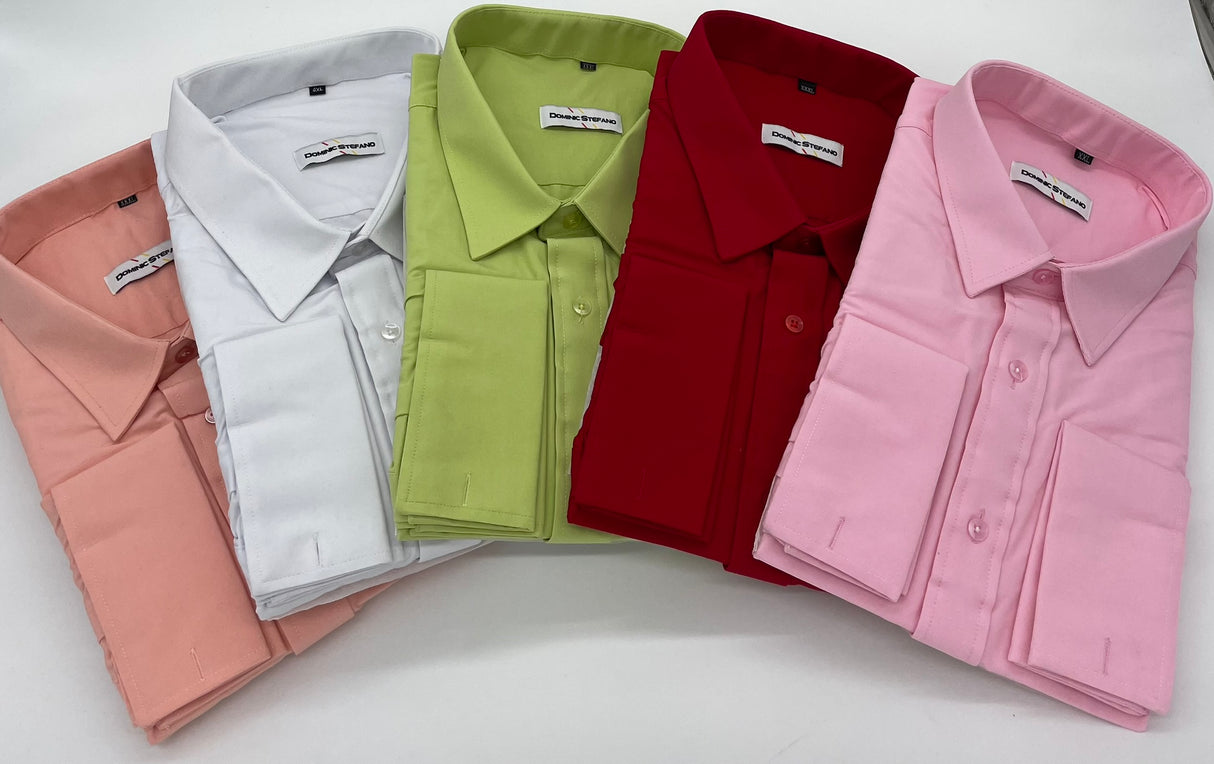 MENS DOMINIC STEFANO SHIRTS DOUBLE CUFF STRETCH MATERIAL LONG SLEEVE 5 COLOUR OPTIONS 430