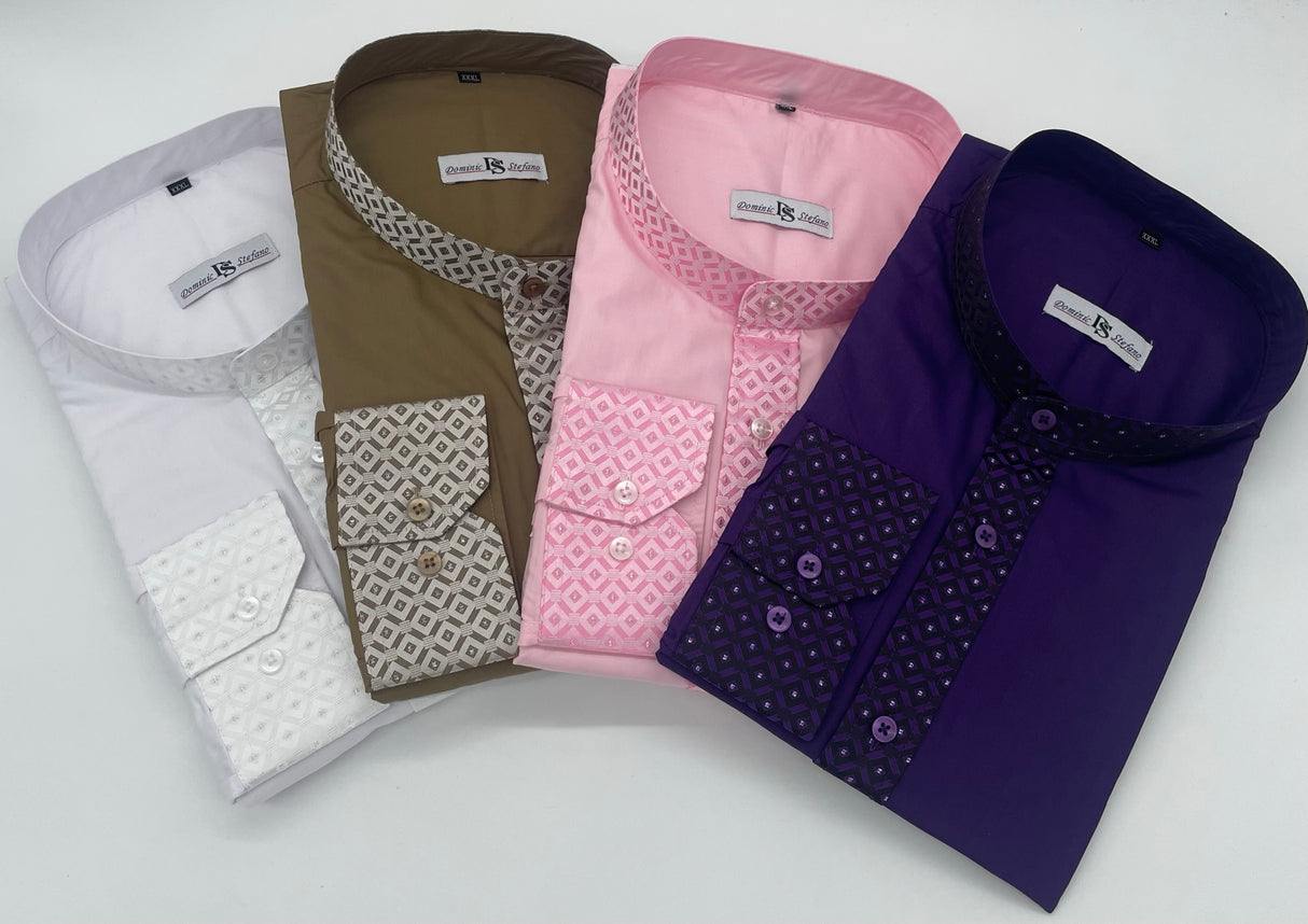 MENS DOMINIC STEFANO NERU DIAMOND COLLAR DRESS SHIRT LONG SLEEVE SIZE 2XL TO 4XL 437