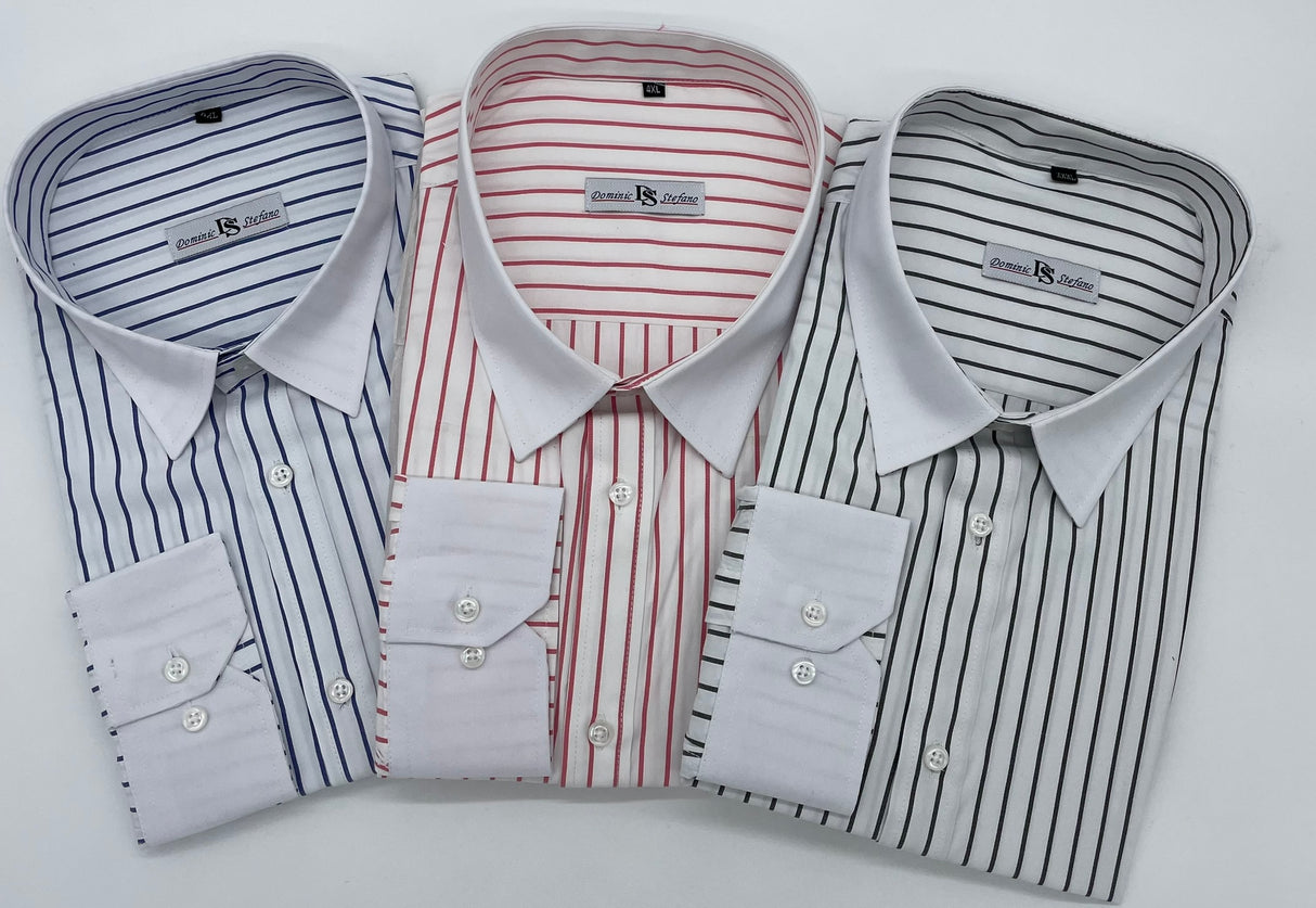 MENS DOMINIC STEFANO FORMAL STRIPE SHIRT 3 COLOUR OPTIONS SIZE 2XL TO 4XL 470