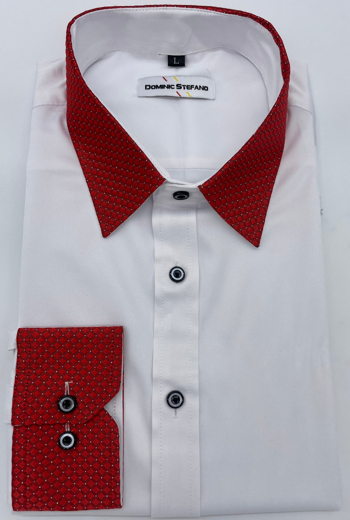 MENS DRESS SHIRT LONG SLEEVE DOMINIC STEFANO WHITE AND RED SIZE S TO 3XL 486-1A-3737