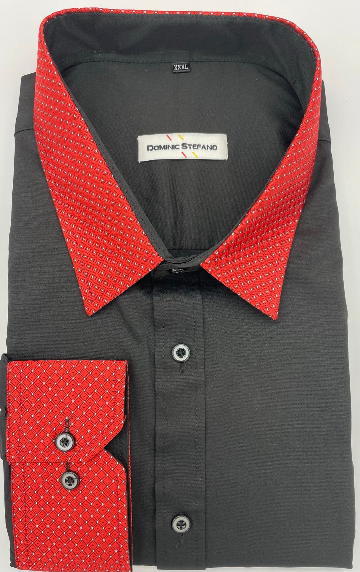 MENS DOMINIC STEFANO LONG SLEEVE SHIRT BLACK WITH RED CUFF AND COLLAR SIZE 2XL TO 4XL 486X